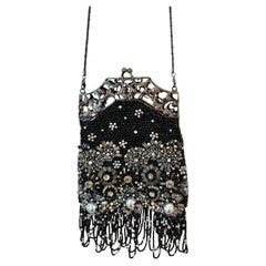 BADGLEY MISCHKA Vintage Black & Silver Micro Mini Evening Bag