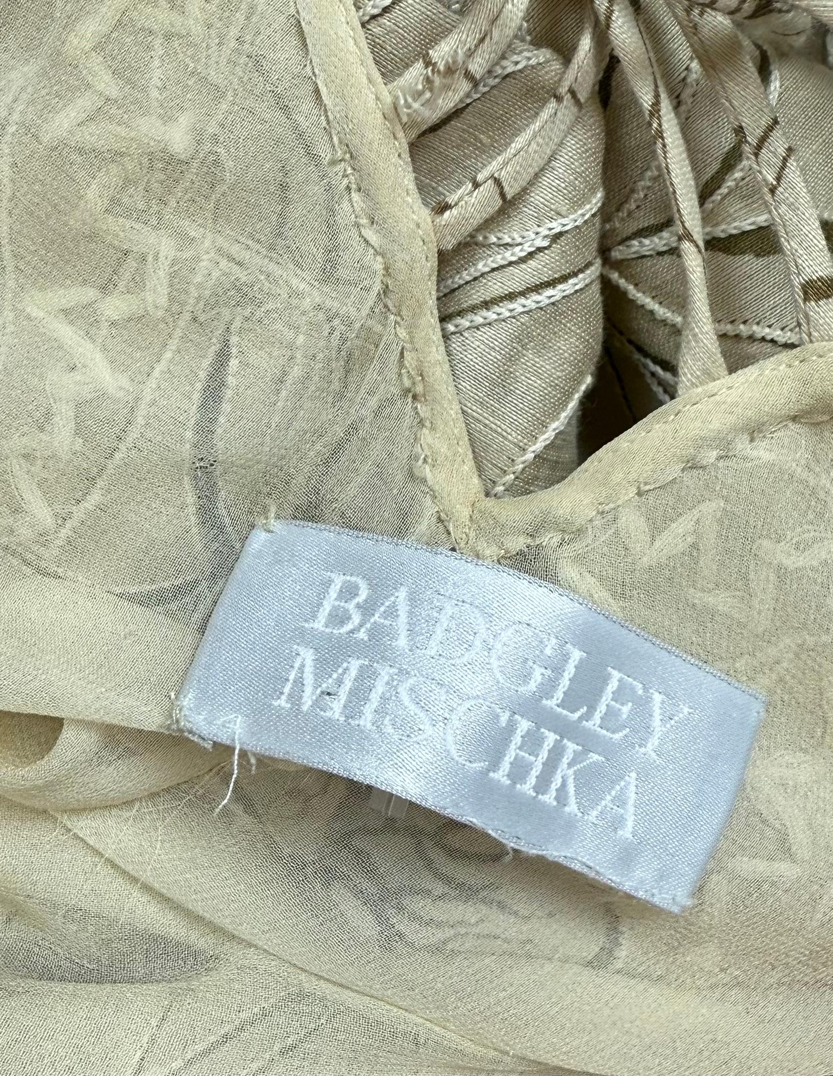BADGLEY MISCHKA Abito da sera vintage floreale kaki unico, senza spalline, di cristallo in vendita 4