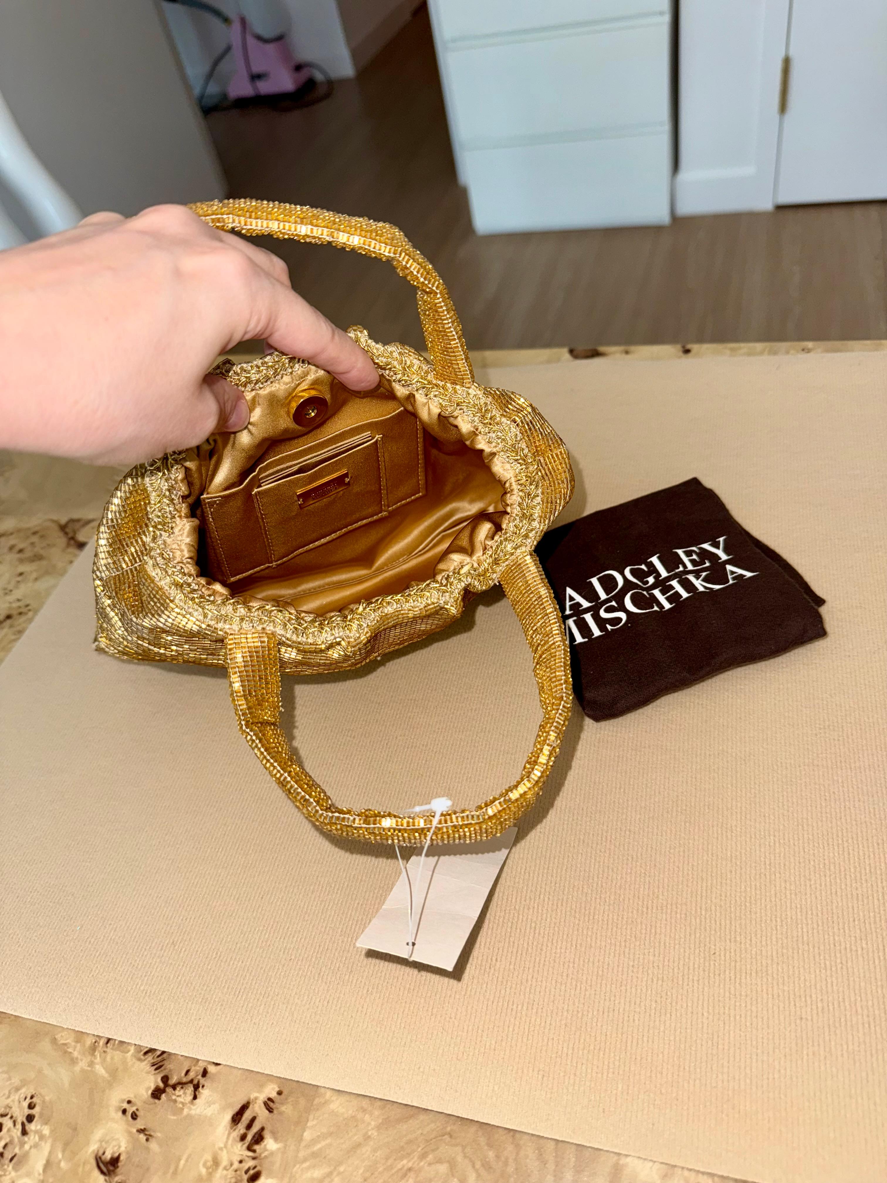 Marron BADGLEY MISCHKA Vintage Gold Entièrement Glass Beaded Evening Bag Purse Embellished en vente