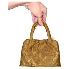 BADGLEY MISCHKA Vintage Gold Entièrement Glass Beaded Evening Bag Purse Embellished