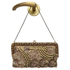 BADGLEY MISCHKA Vintage Gold Floral Embellished Evening Bag Purse Clutch