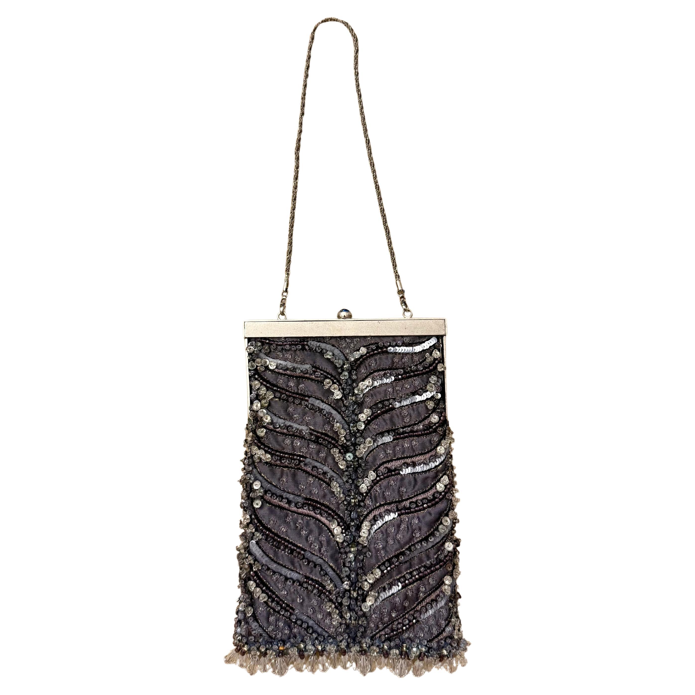 BADGLEY MISCHKA Vintage Grey Embellished Mini Evening Bag For Sale