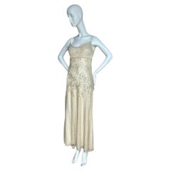 BADGLEY MISCHKA Vintage Heavily Beaded Evening Gown Maxi Dress Bridal Wedding