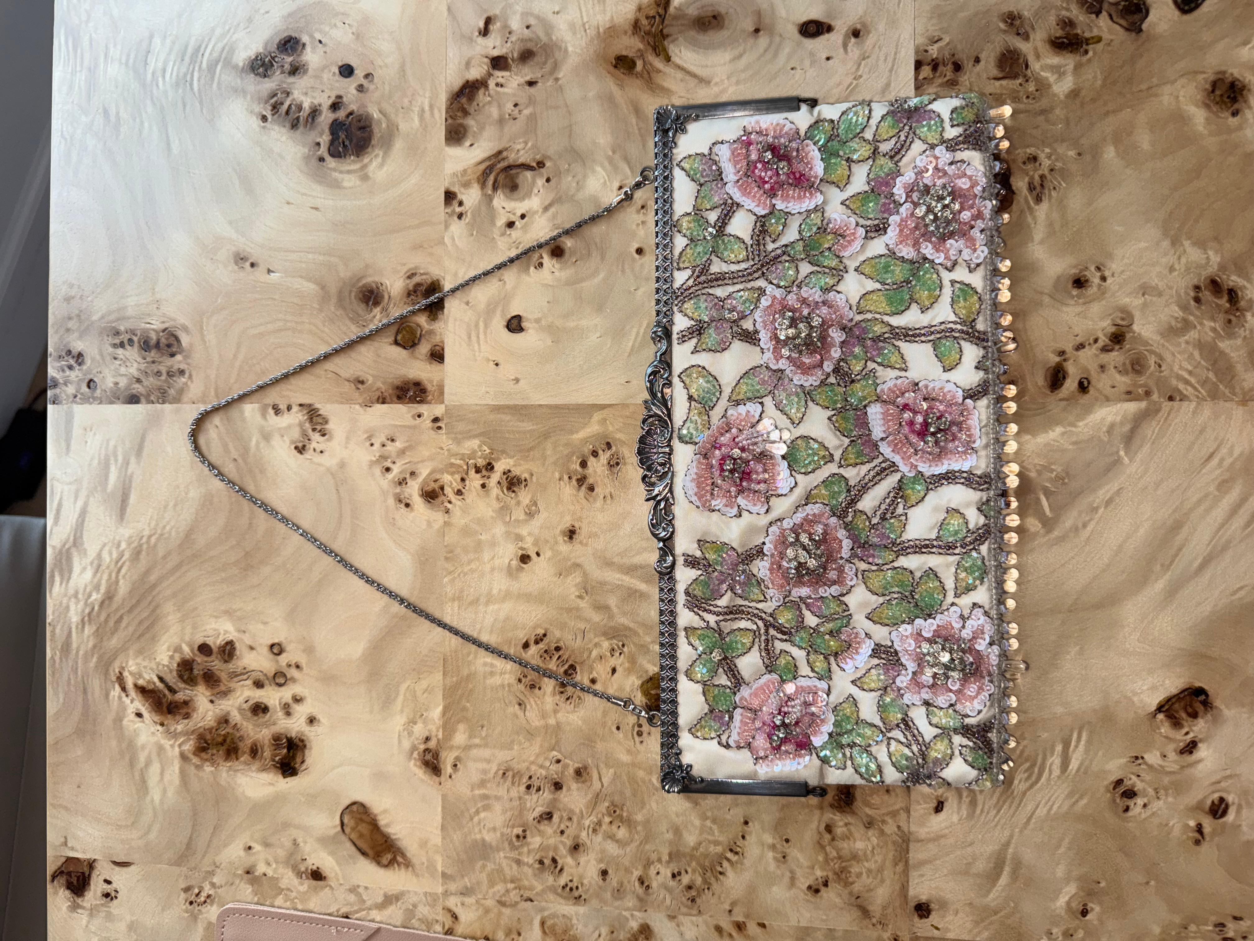 Women's BADGLEY MISCHKA Vintage Heavy Embellished Floral Clutch Bag For Sale
