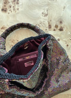 Bolso de noche BADGLEY MISCHKA Vintage Iridiscente Púrpura Totalmente de Cristal con Cuentas