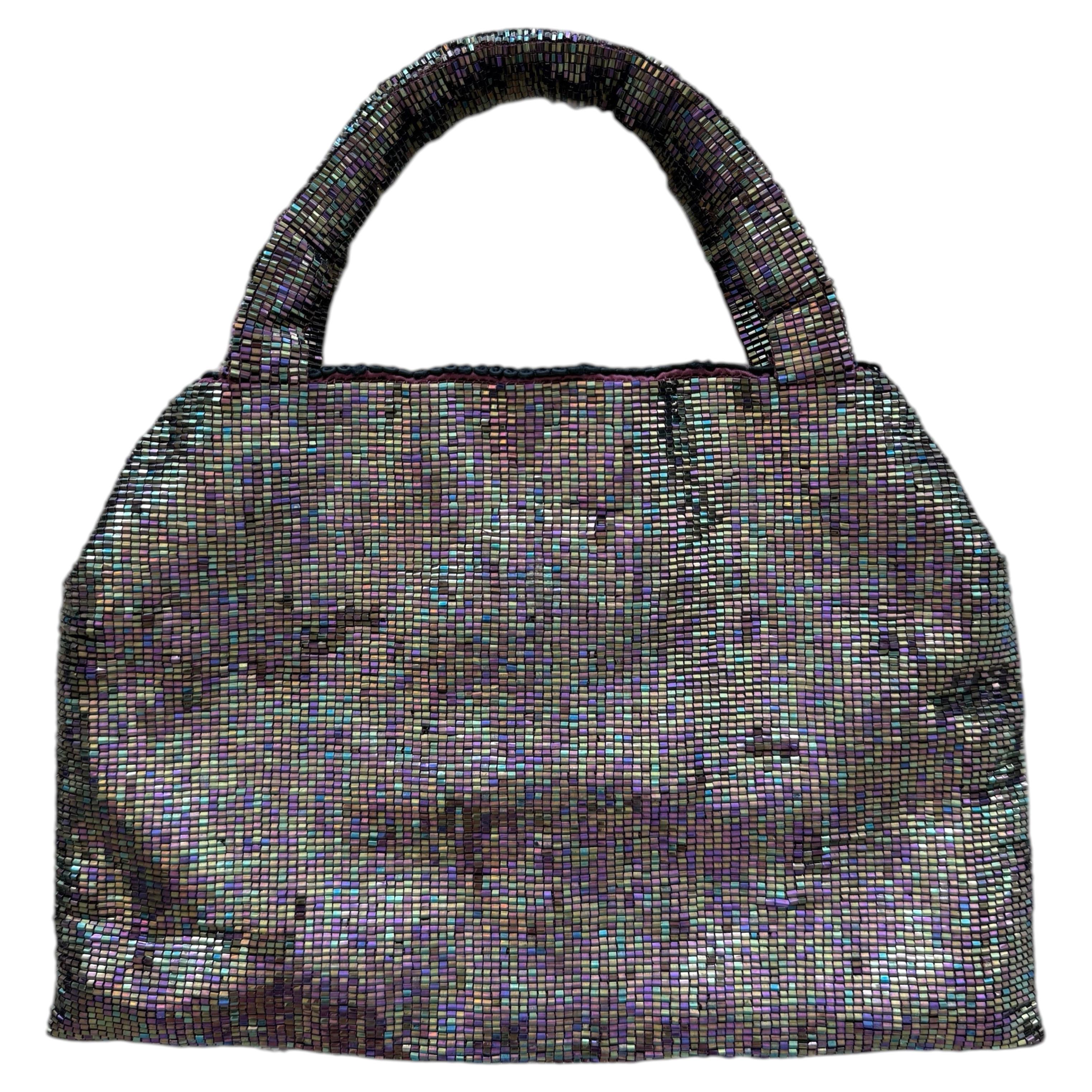 BADGLEY MISCHKA Vintage Iridescent Purple Entirely Glass Beaded Evening Bag