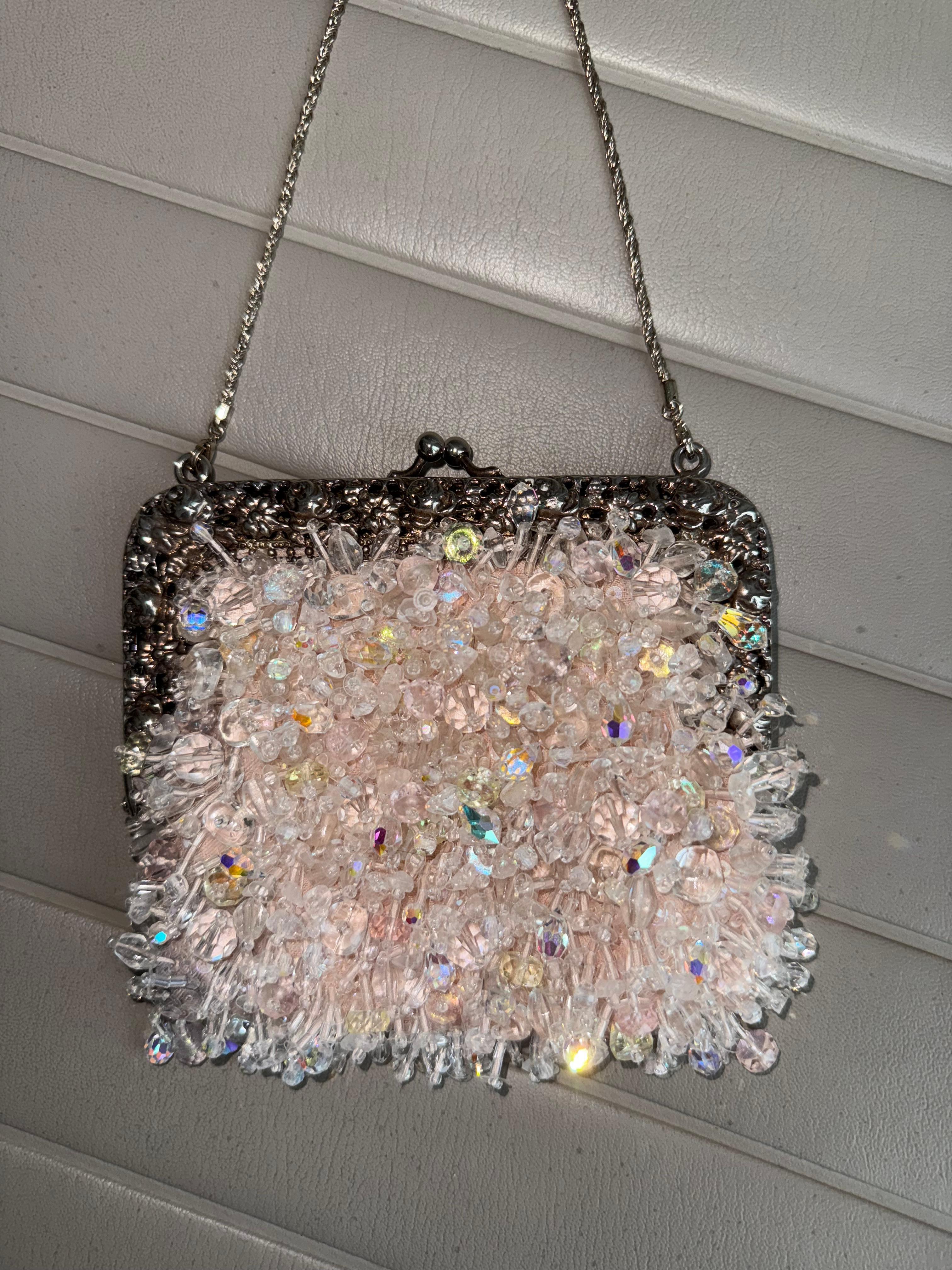 BADGLEY MISCHKA Vintage Pale Pink Encrusted Minaudiere Bag Evening Purse Damen im Angebot
