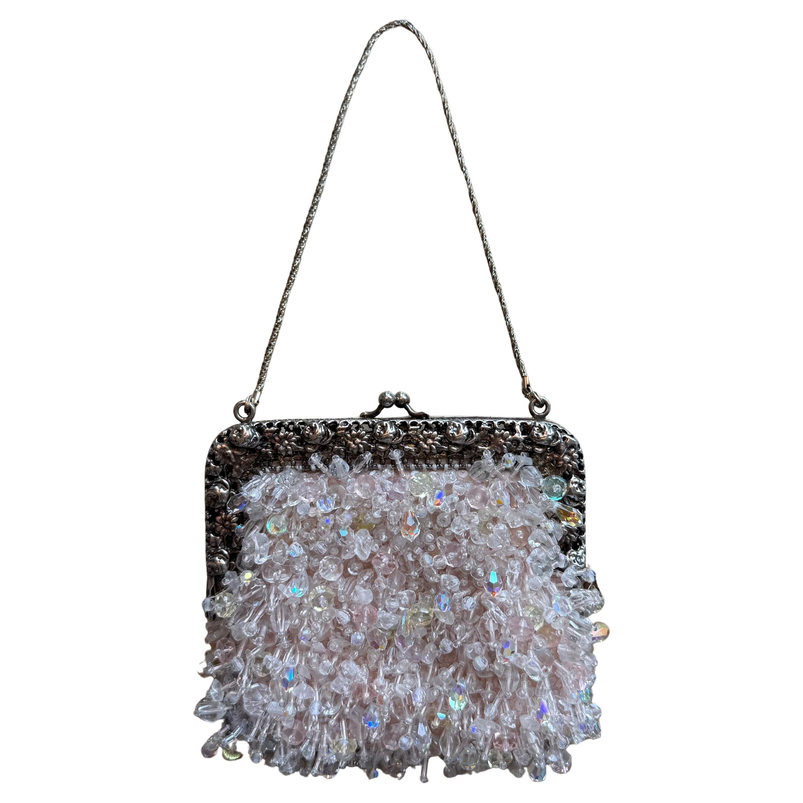 BADGLEY MISCHKA Vintage Pale Pink Encrusted Minaudiere Bag Evening Purse im Angebot