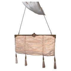 BADGLEY MISCHKA Vintage Peach Satin Beaded Tassel Evening Bag