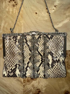 BADGLEY MISCHKA FW00 Vintage Real Python Embellished Minaudiere Bag Clutch Snake