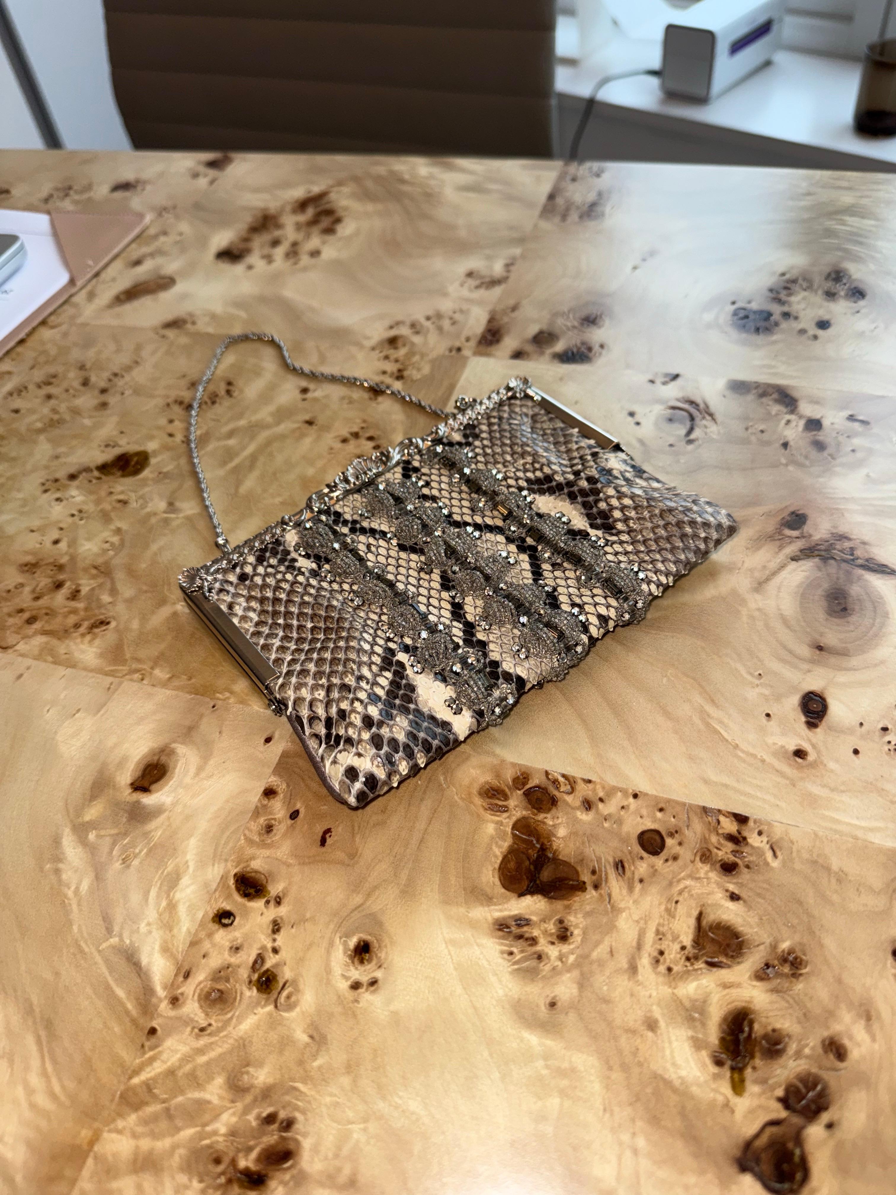 Black BADGLEY MISCHKA Vintage Real Python Embellished Minaudiere Bag Clutch Snake For Sale