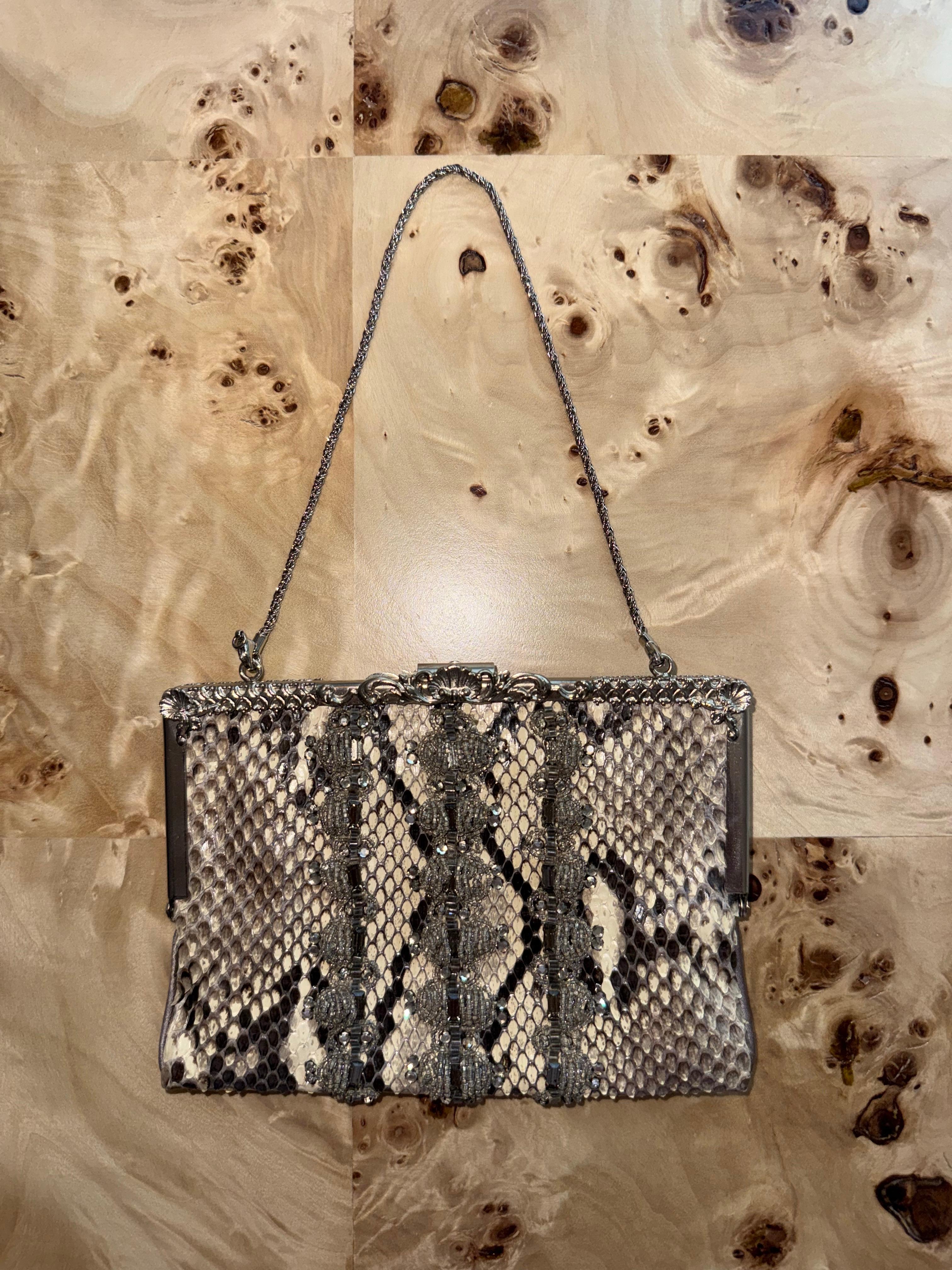 BADGLEY MISCHKA Vintage Real Python Embellished Minaudiere Bag Clutch Snake For Sale 1