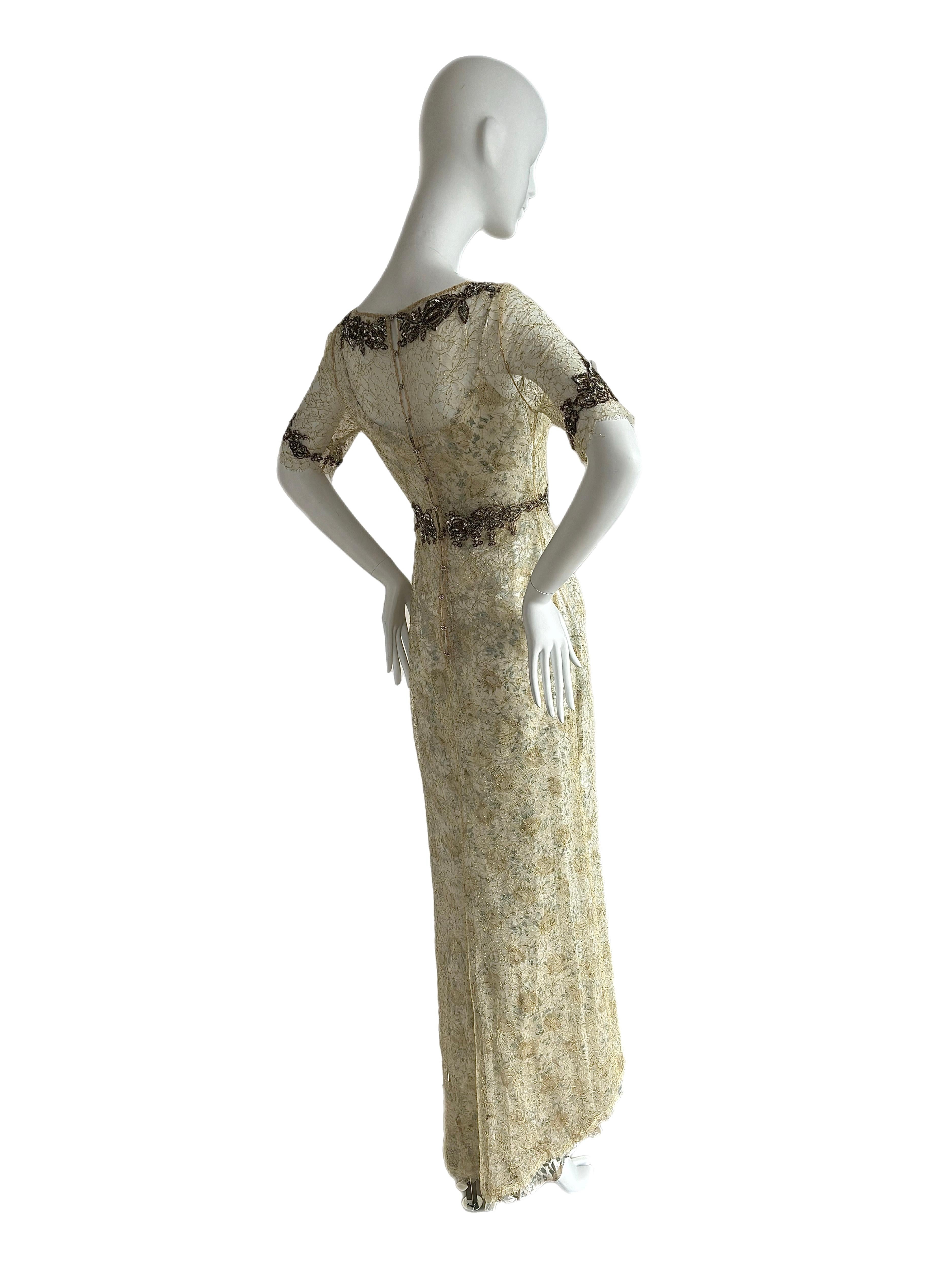 Women's BADGLEY MISCHKA Vintage Slip Gown w. Delicate Lace Embellished Overlay Maxi For Sale