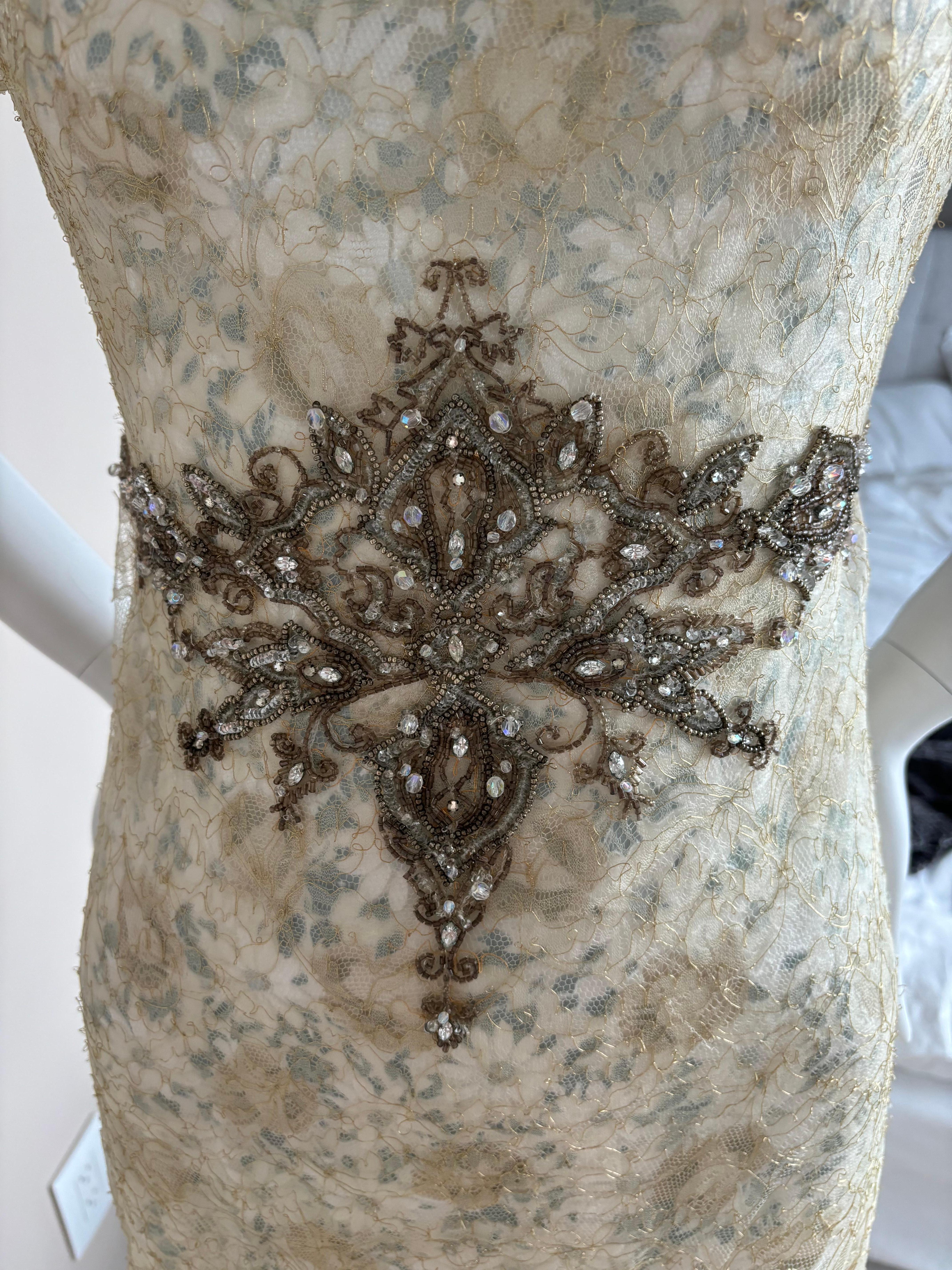 BADGLEY MISCHKA Vintage Slip Gown w. Delicate Lace Embellished Overlay Maxi For Sale 3