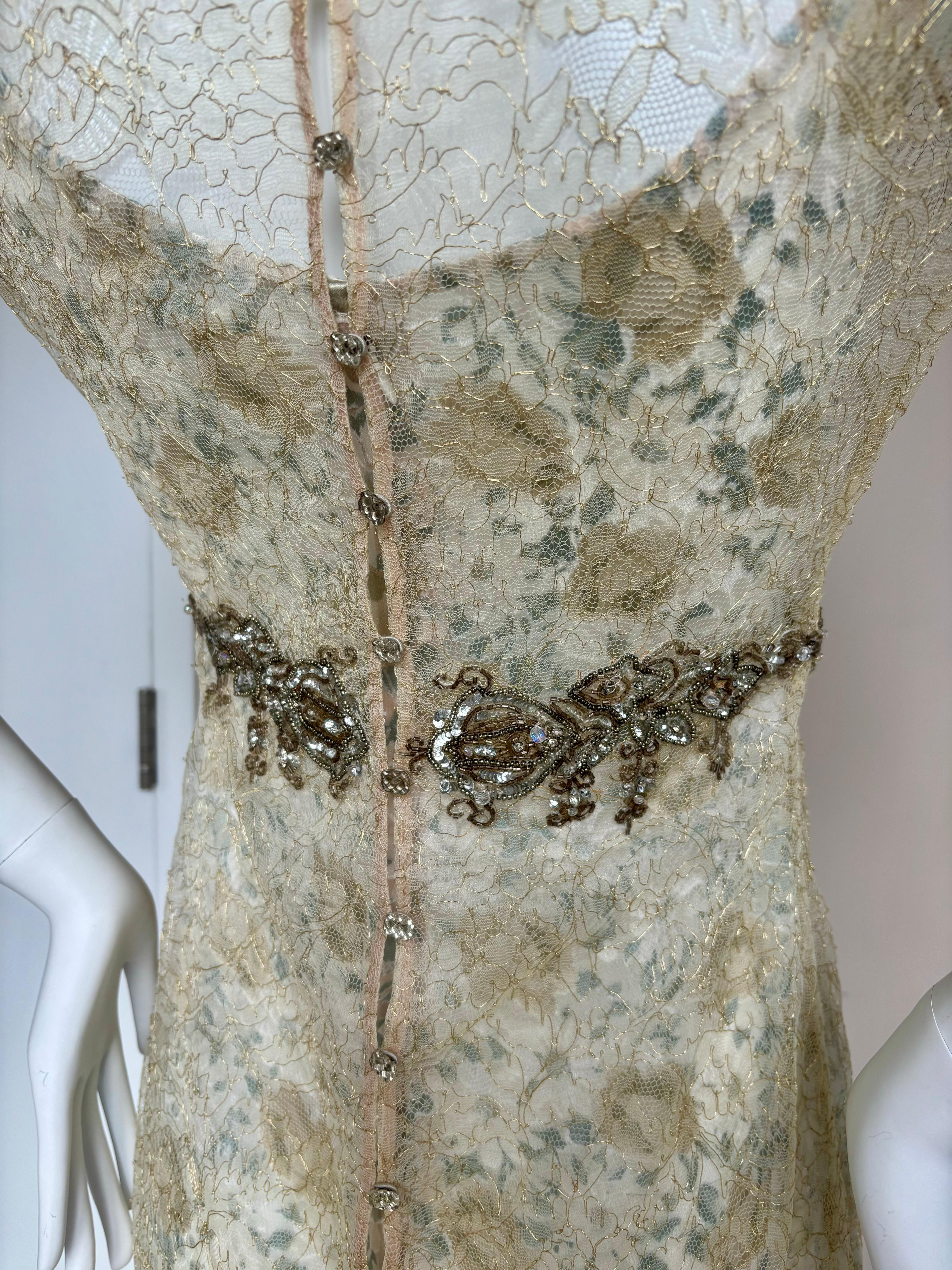 BADGLEY MISCHKA Vintage Slip Gown w. Delicate Lace Embellished Overlay Maxi For Sale 4