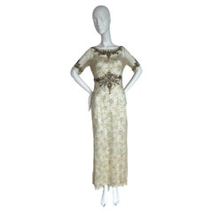 BADGLEY MISCHKA Bata de tirantes vintage c. Delicado Maxi de Encaje Adornado