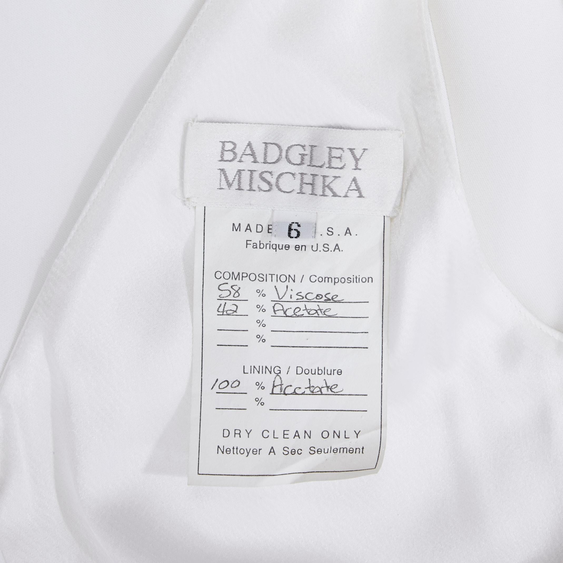 BADGLEY MISCHKA white draped neckline viscose top V-back maxi gown dress US6 S 5