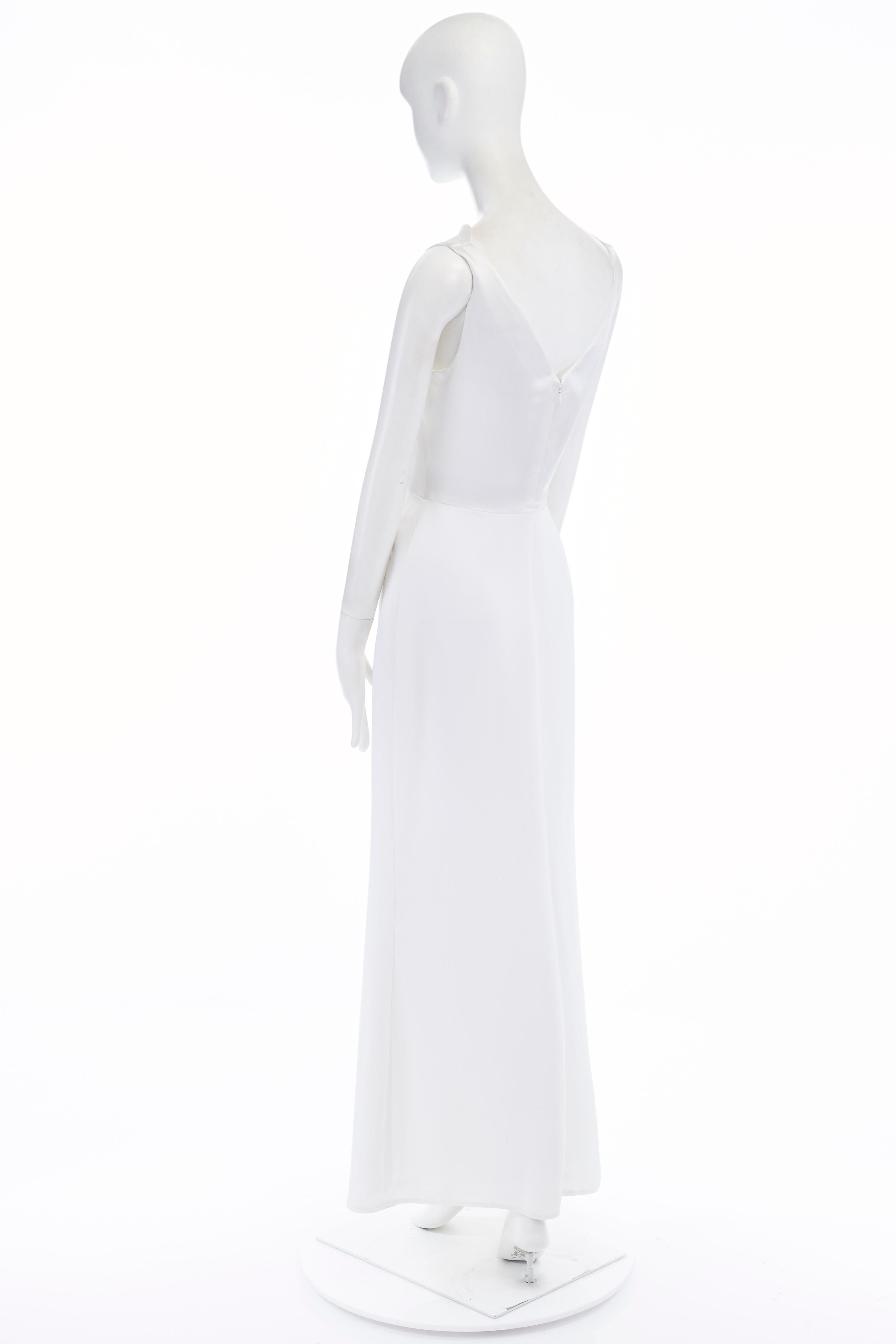 Gray BADGLEY MISCHKA white draped neckline viscose top V-back maxi gown dress US6 S