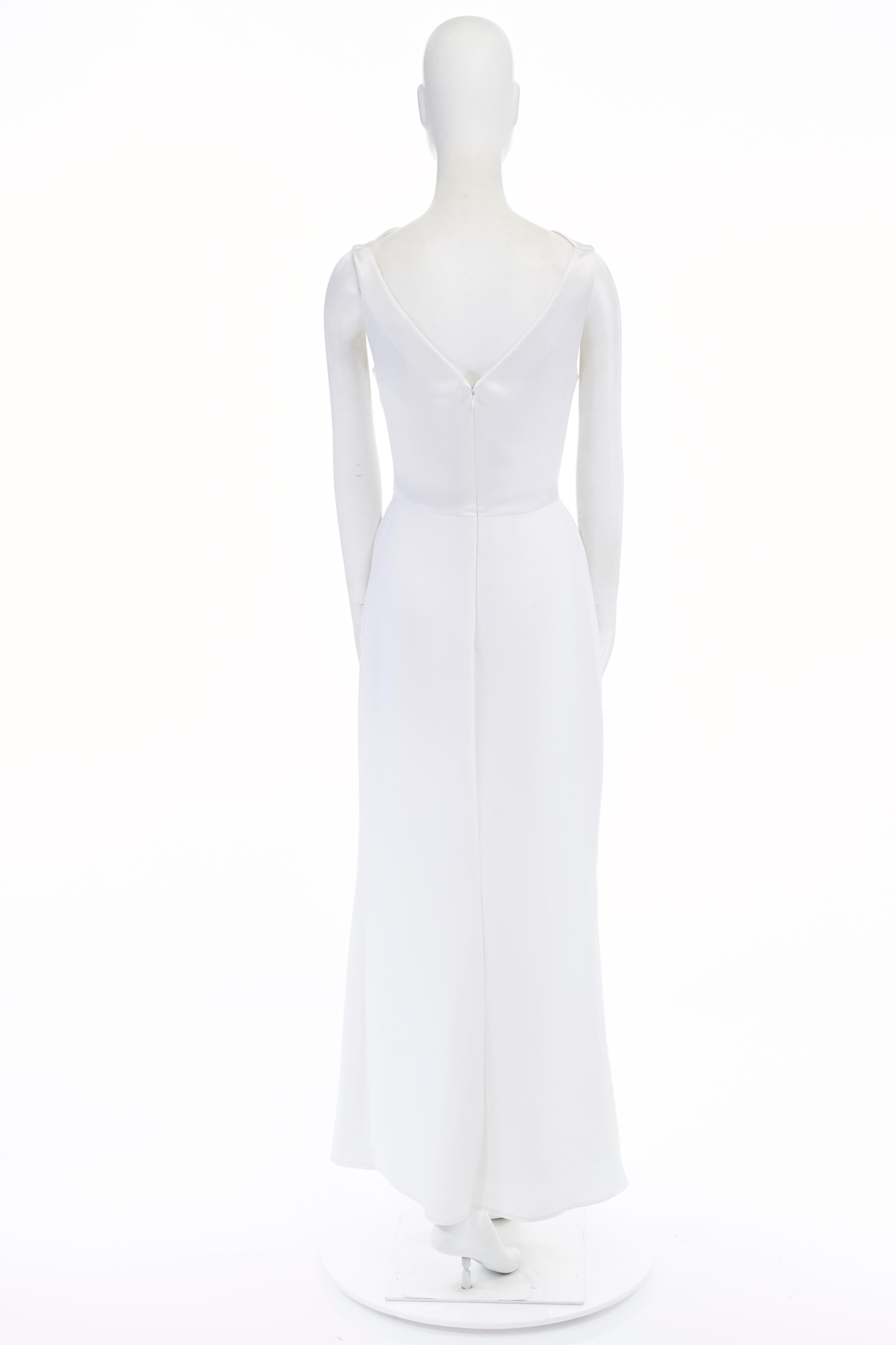 BADGLEY MISCHKA white draped neckline viscose top V-back maxi gown dress US6 S In Fair Condition In Hong Kong, NT