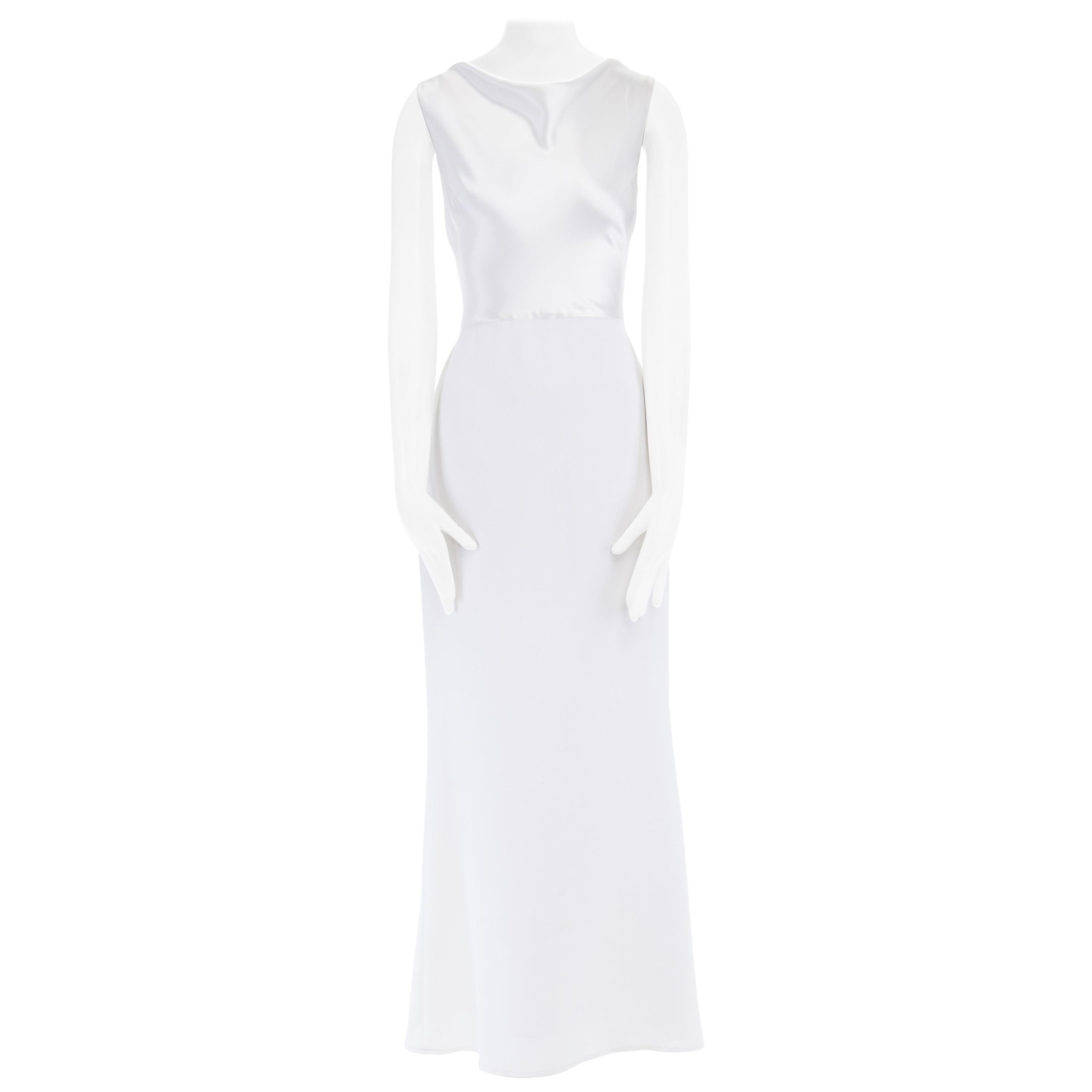 BADGLEY MISCHKA white draped neckline viscose top V-back maxi gown dress US6 S