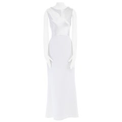 BADGLEY MISCHKA white draped neckline viscose top V-back maxi gown dress US6 S