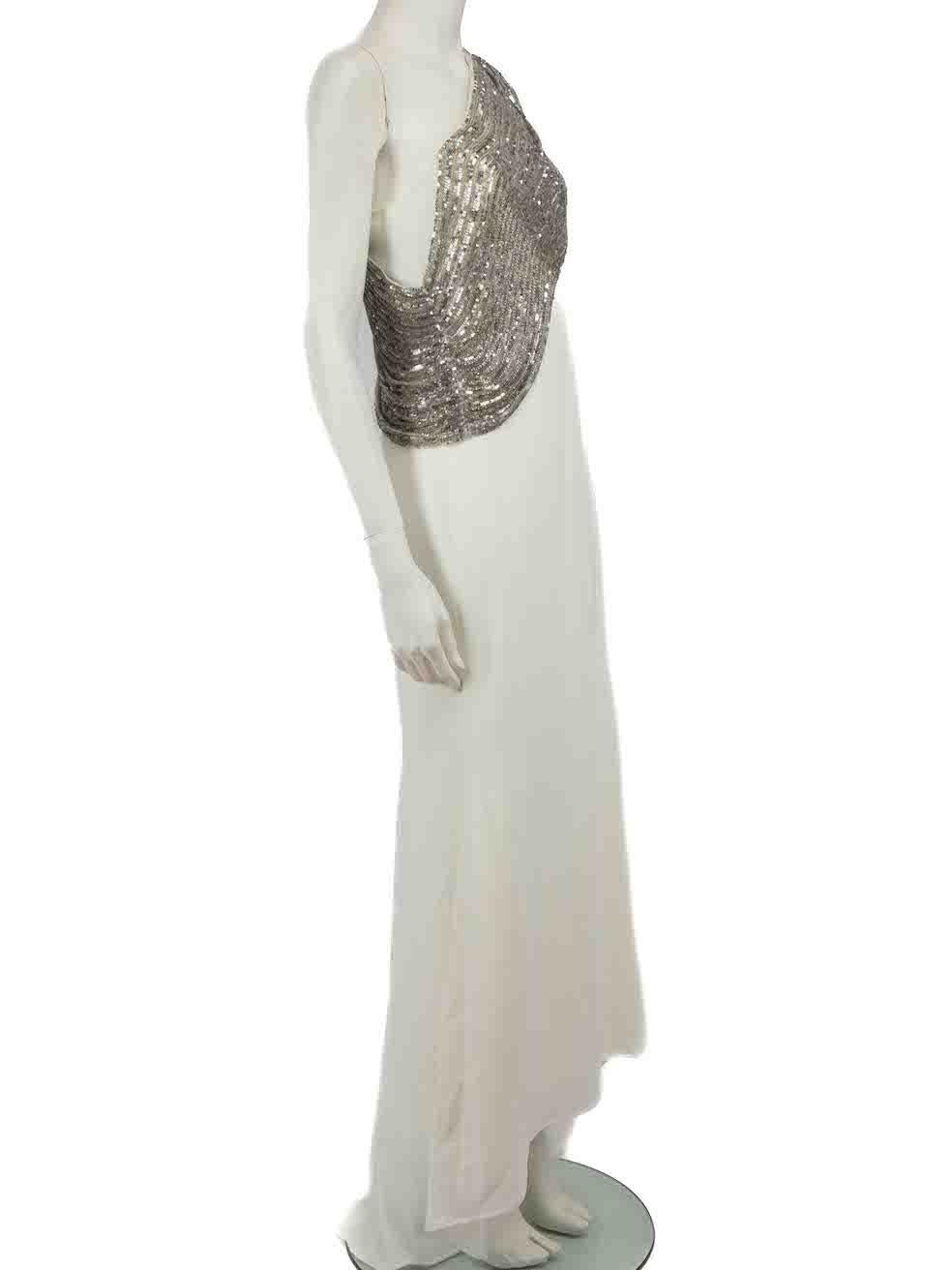CONDITION is Very good. Minimal wear to dress is evident. Minimal wear to the front with a small mark and the composition label has been removed on this used Badgley Mischka designer resale item.
 
 Details
 White
 Synthetic
 Maxi gown
 One