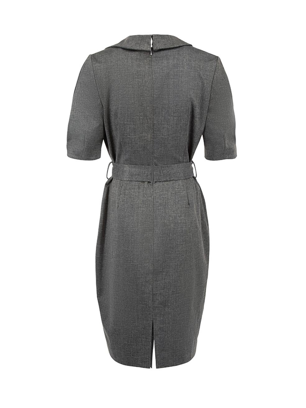 Badgley Mischka Women's Grey Collared Wrap Front Dress In Good Condition In London, GB
