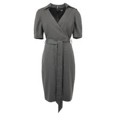 Used Badgley Mischka Women's Grey Collared Wrap Front Dress