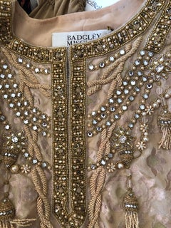 Badgley Mishka Couture Richly Jeweled & Pearl Embellished Gold Silk Caftan NEW