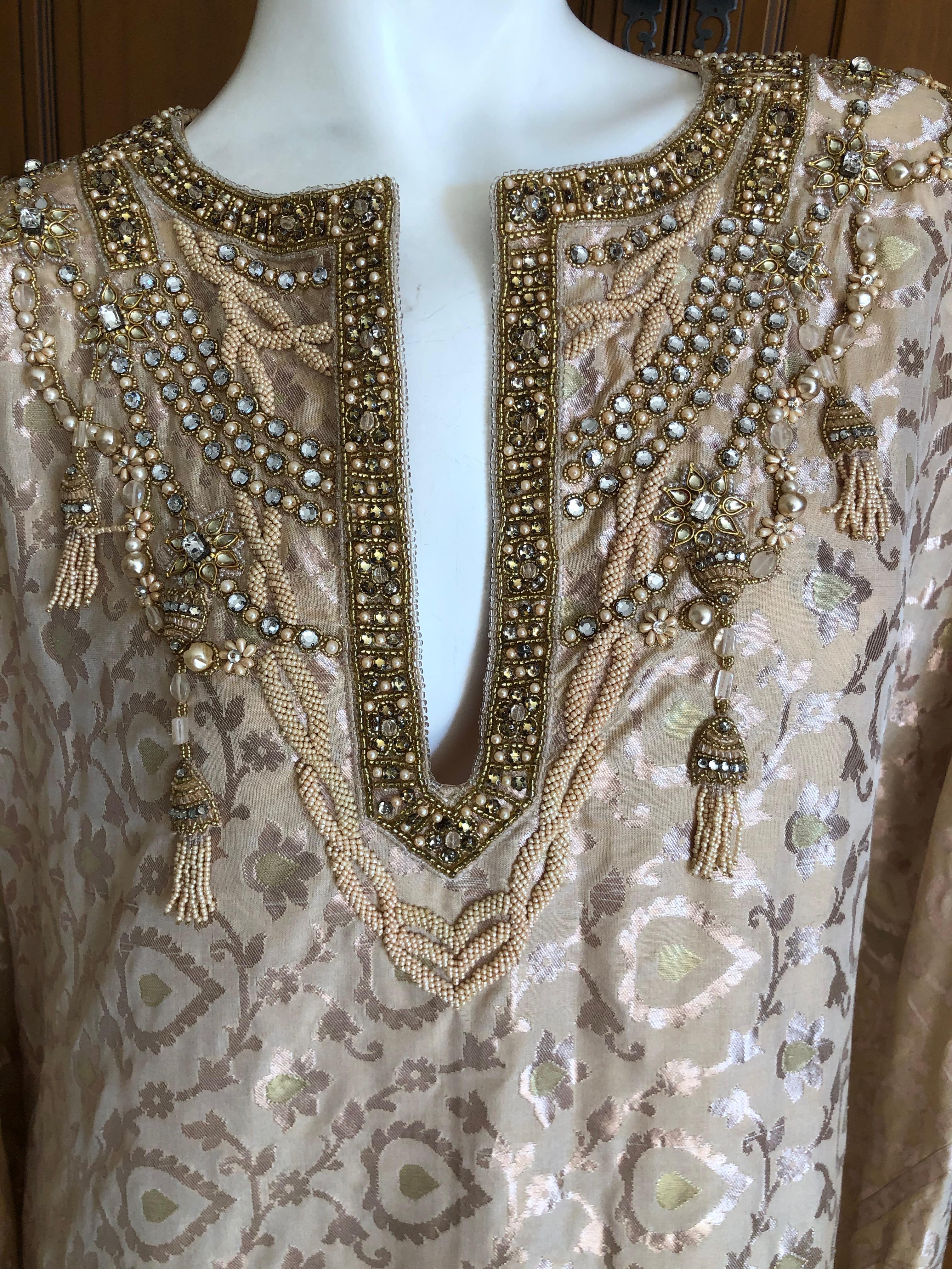 Badgley Mishka Couture Richly Jeweled & Pearl Embellished Gold Silk Caftan NEW 2