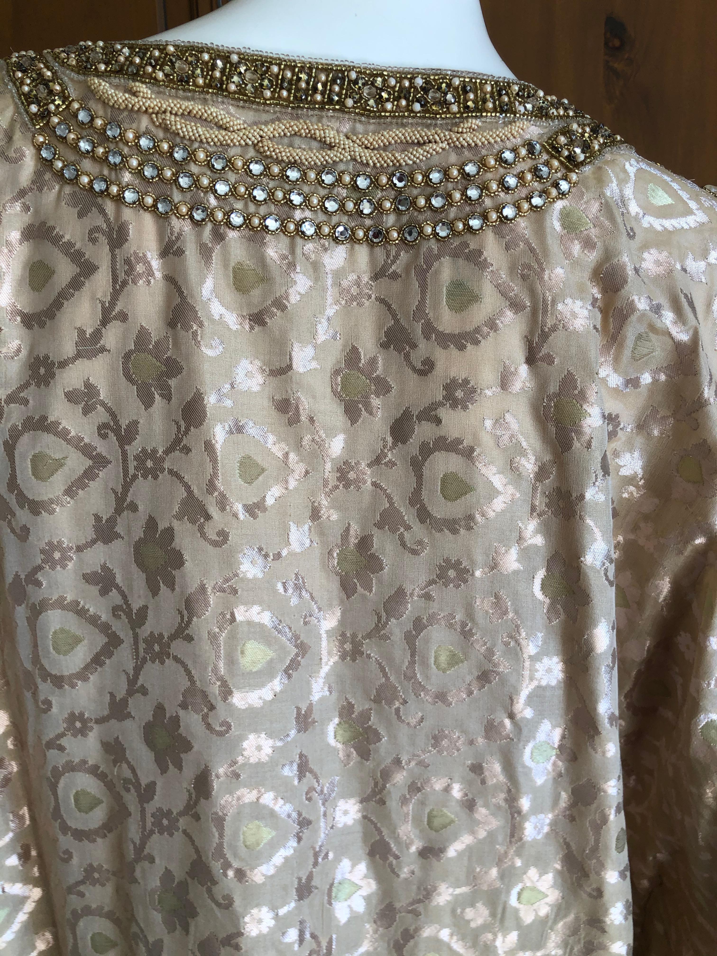 Badgley Mishka Couture Richly Jeweled & Pearl Embellished Gold Silk Caftan NEW 6
