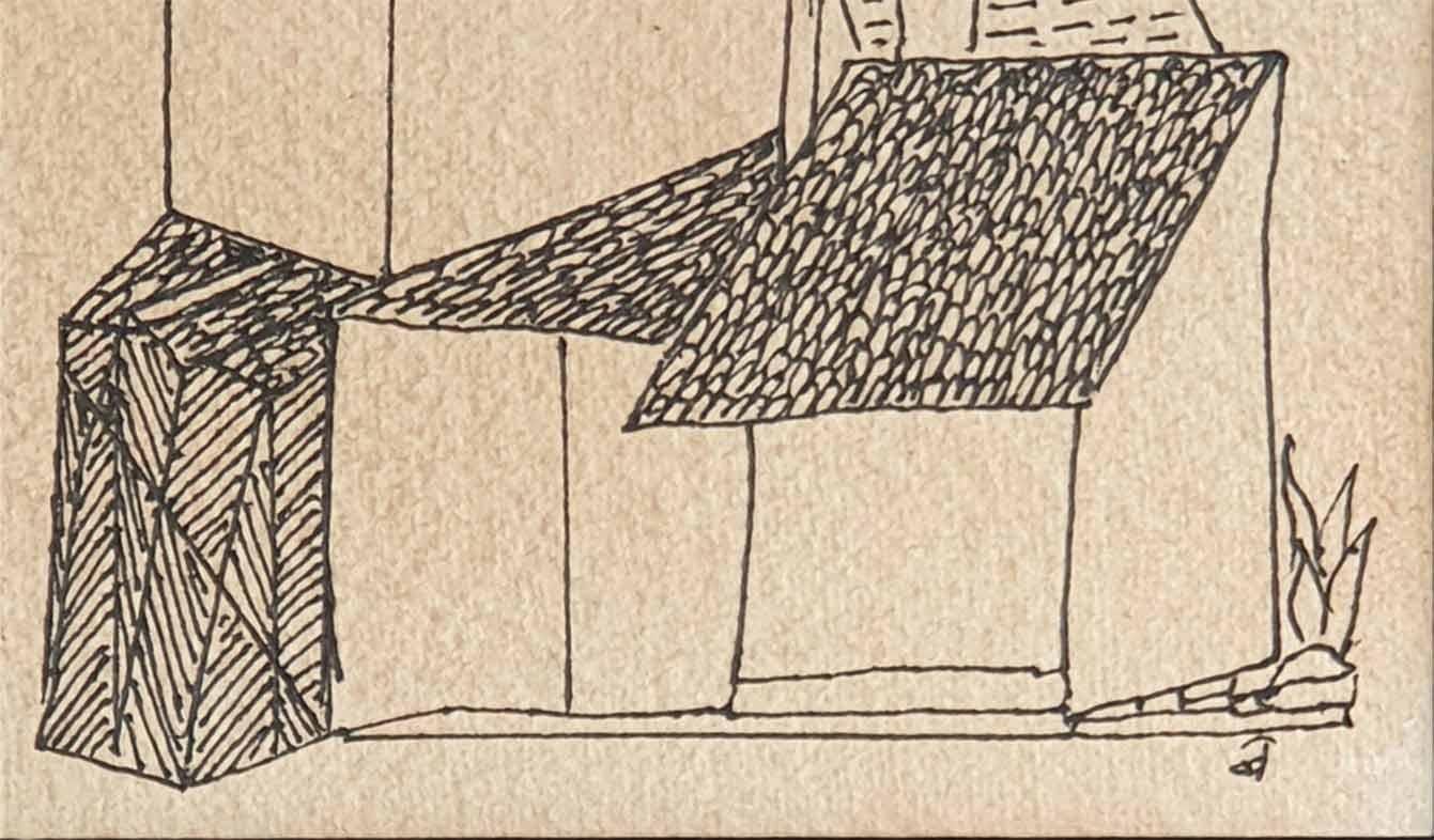 Maison, arbre, dessin, encre sur papier, noir et blanc par Badri Narayan 