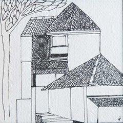 Set of 2 artworks, House, Drawing, Ink on Paper, Modern Indian Artist "In Stock"