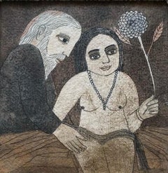 Antique The Flower Water colour on Paper Grey, Brown by Indian Artist"In Stock"