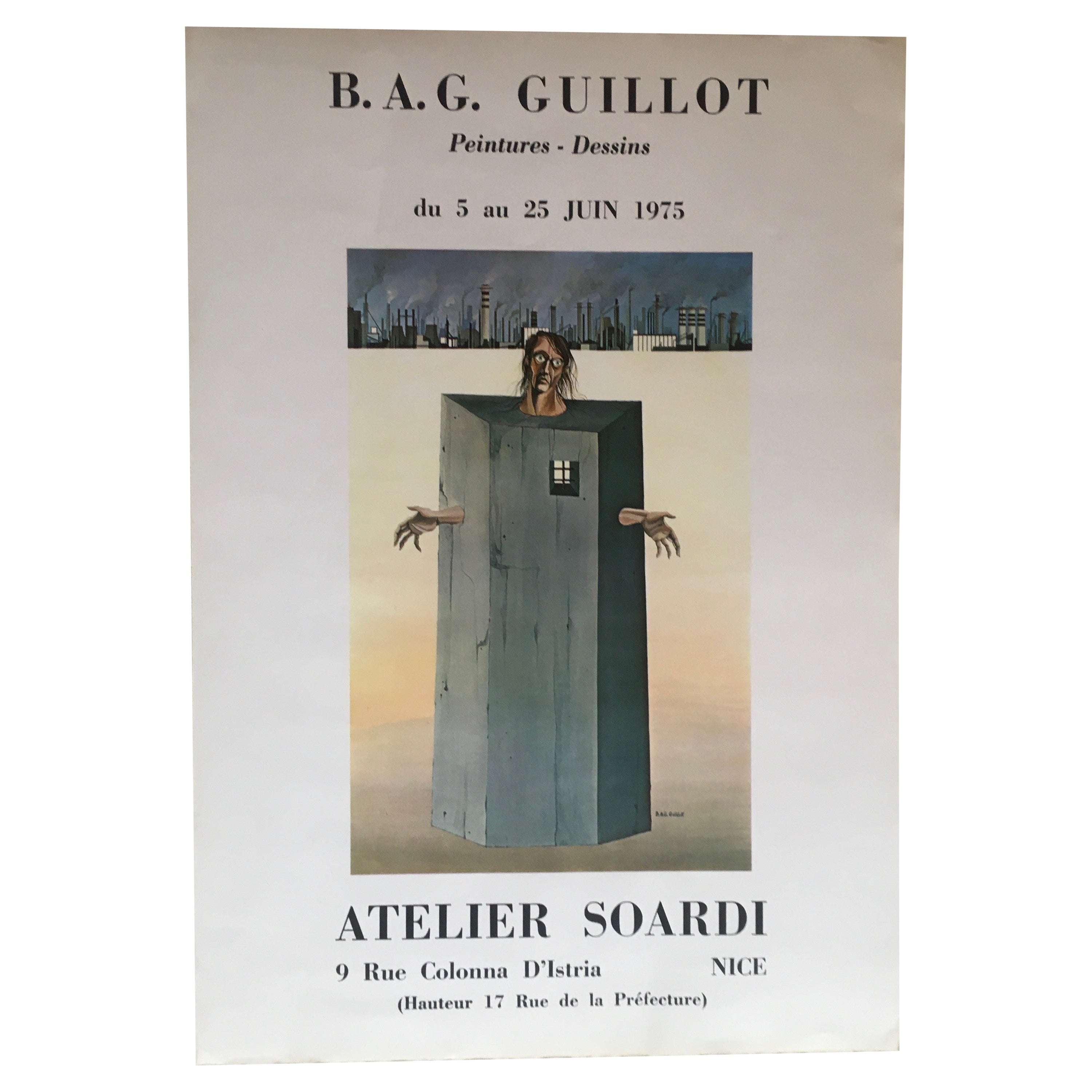 Surrealistisches Ausstellungsplakat von B.A.G. Guillot aus der Mitte des Jahrhunderts