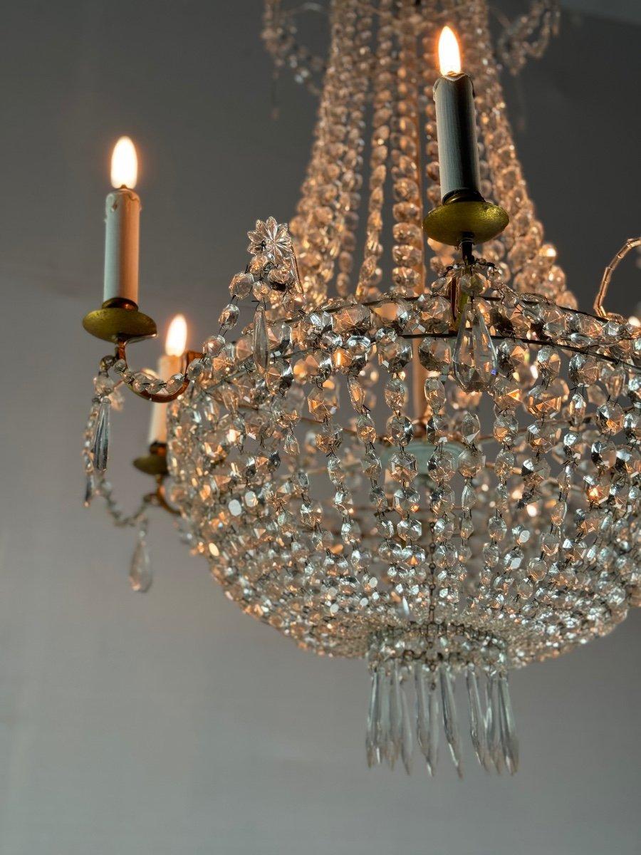 Italiano Lampadario Bag Of Pearls, cristalli tagliati Circa 1900 in vendita