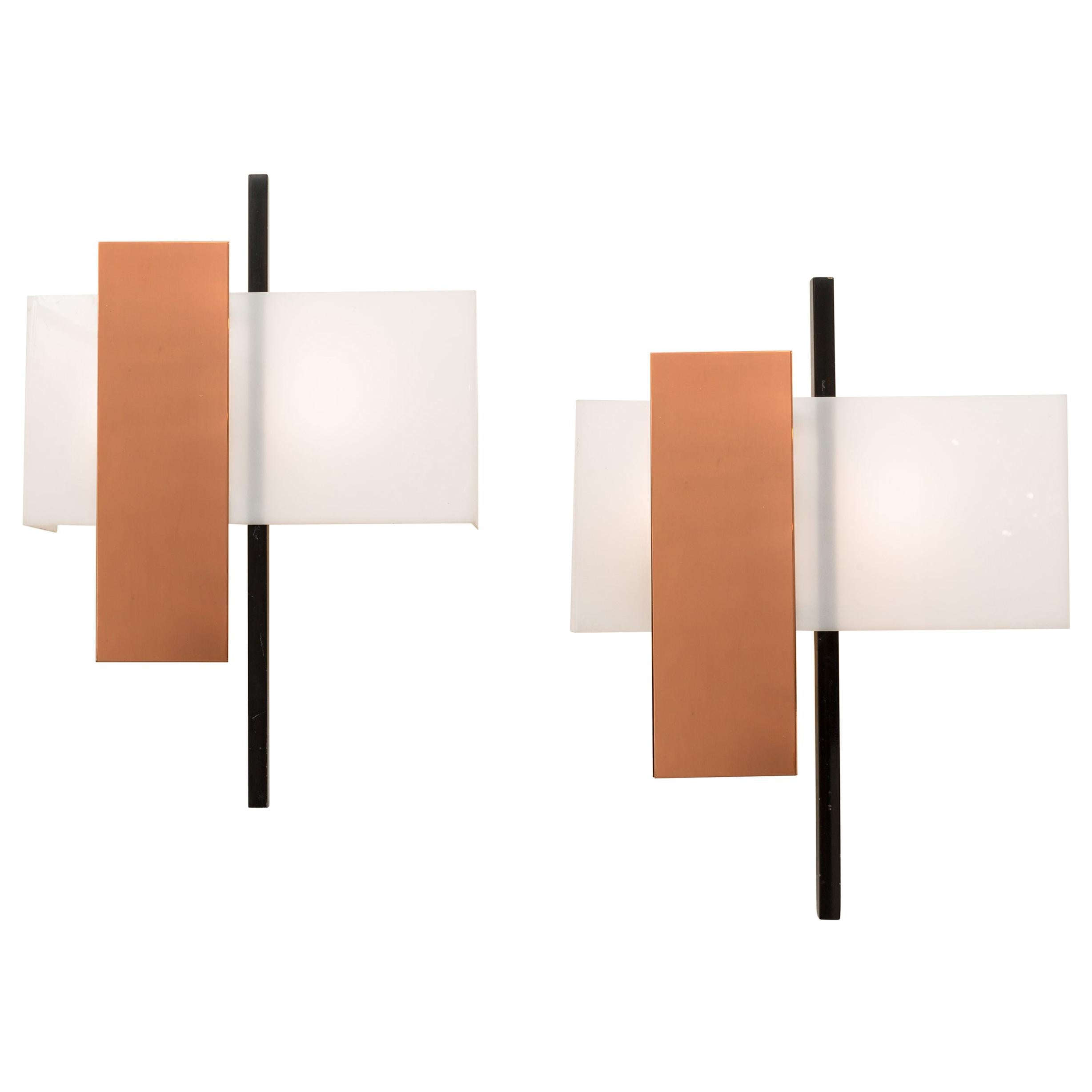 BAG Turgi Copper and Perspex Sconces, Switzerland, 1960s For Sale