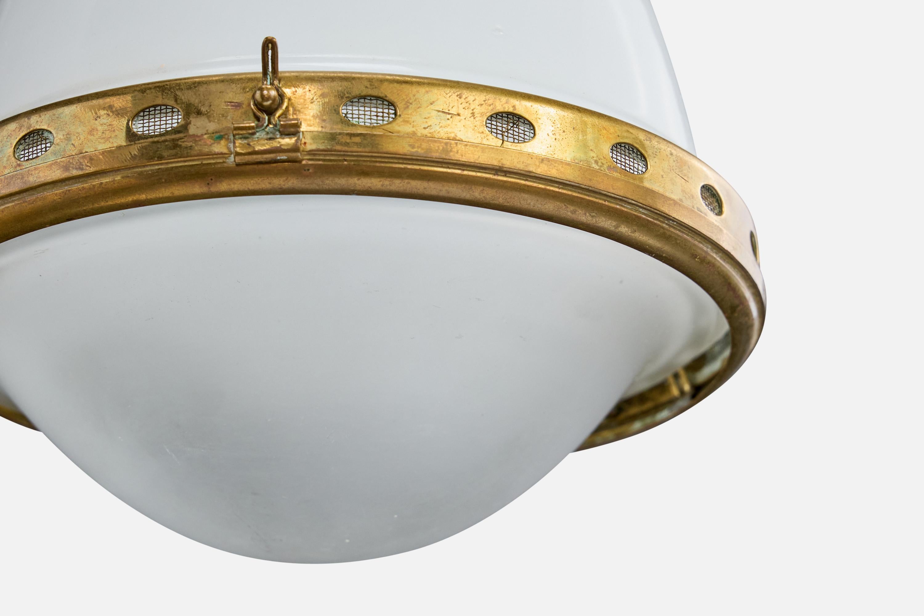 BAG Turgi, Lámpara colgante, Latón, Cristal, Suiza, años 20 principios del siglo XX en venta