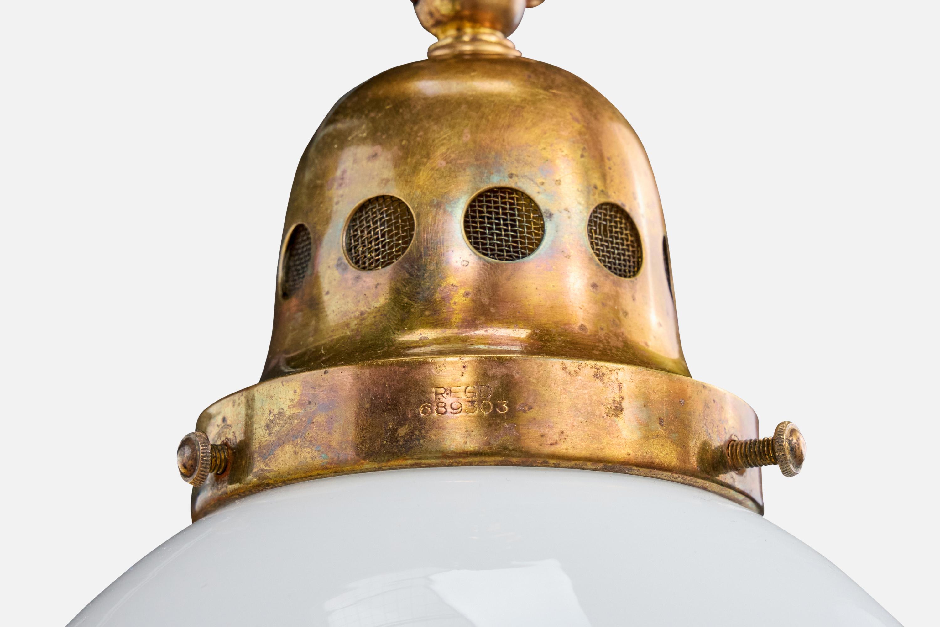 BAG Turgi, Lámpara colgante, Latón, Cristal, Suiza, años 20 en venta 2