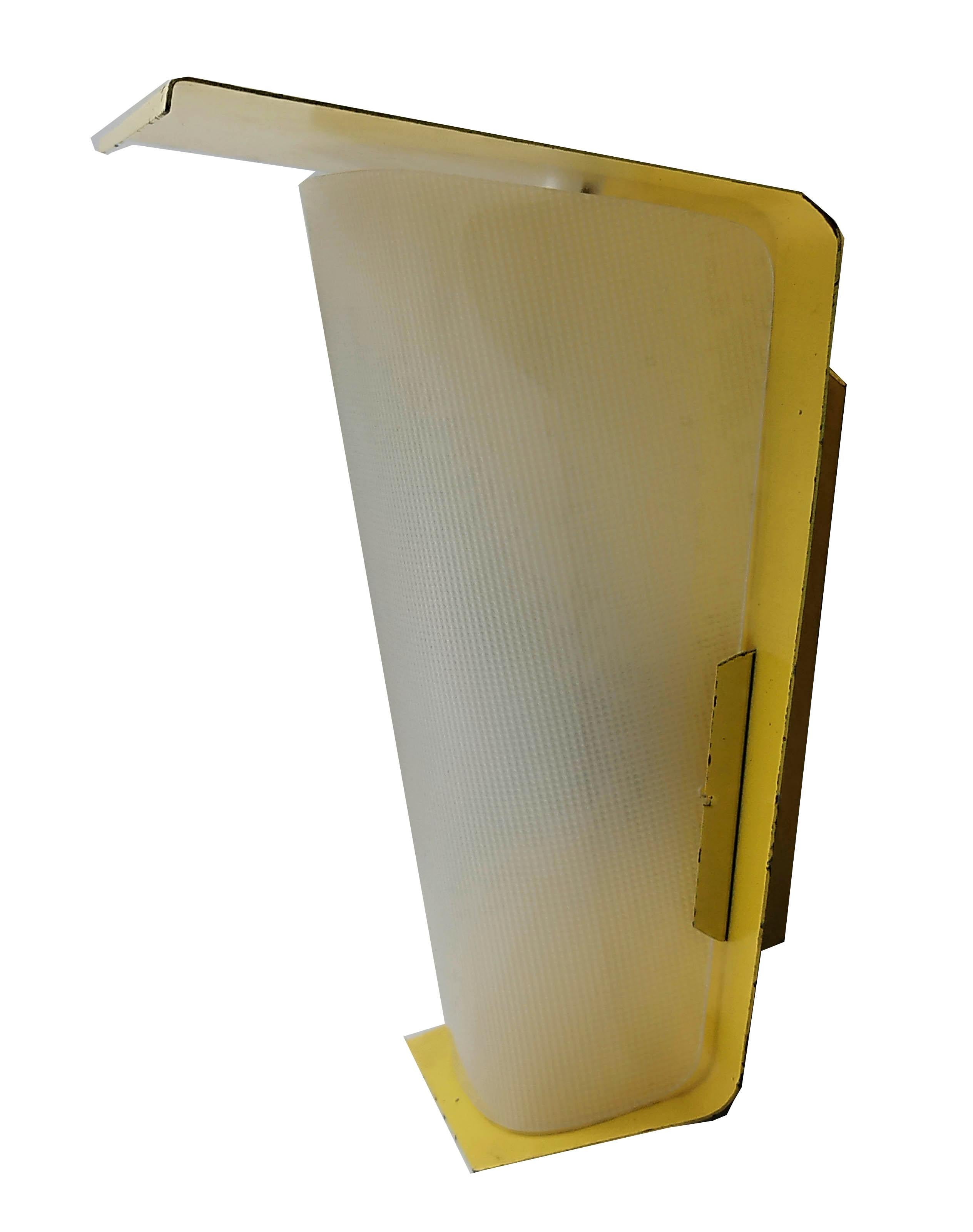 Italian Bag Turgi Yellow Metal and Plexiglass Wall Lamp, Italy 1950s For Sale
