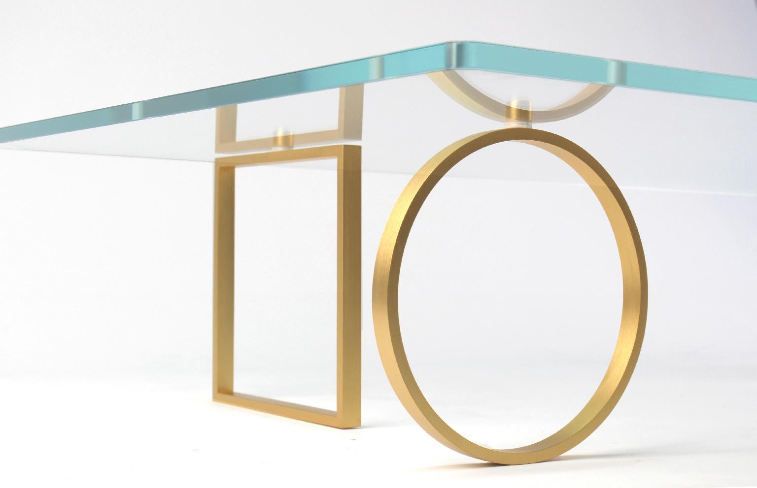 Minimalist 21st Century Bagatto Brass and Glass Contemporary Coffee Table by Ilaria Bianchi For Sale