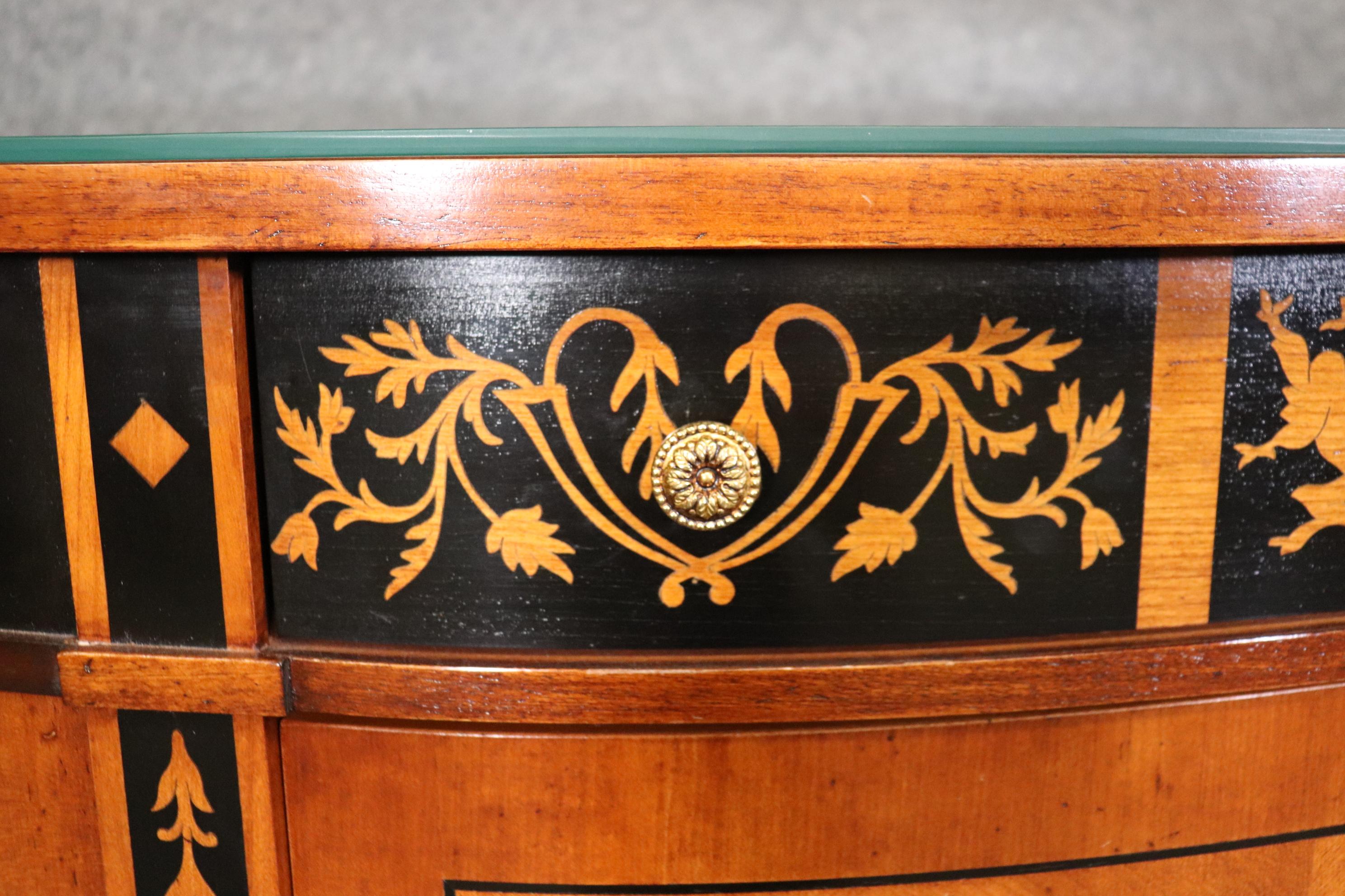Baggia Inlaid Italian-Made Cherry and Ebony Demilune Directoire Style Commode  9