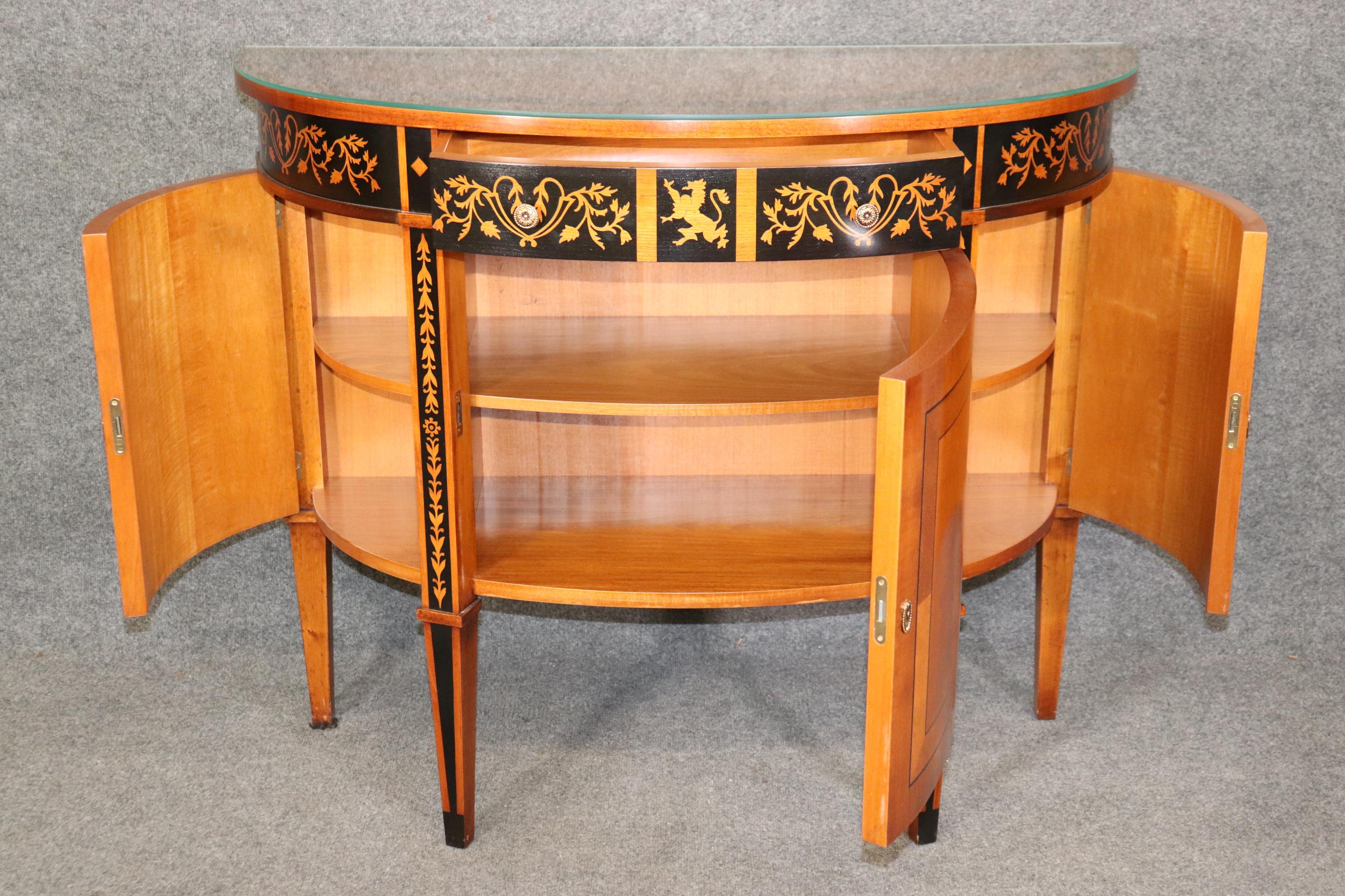 Contemporary Baggia Inlaid Italian-Made Cherry and Ebony Demilune Directoire Style Commode 