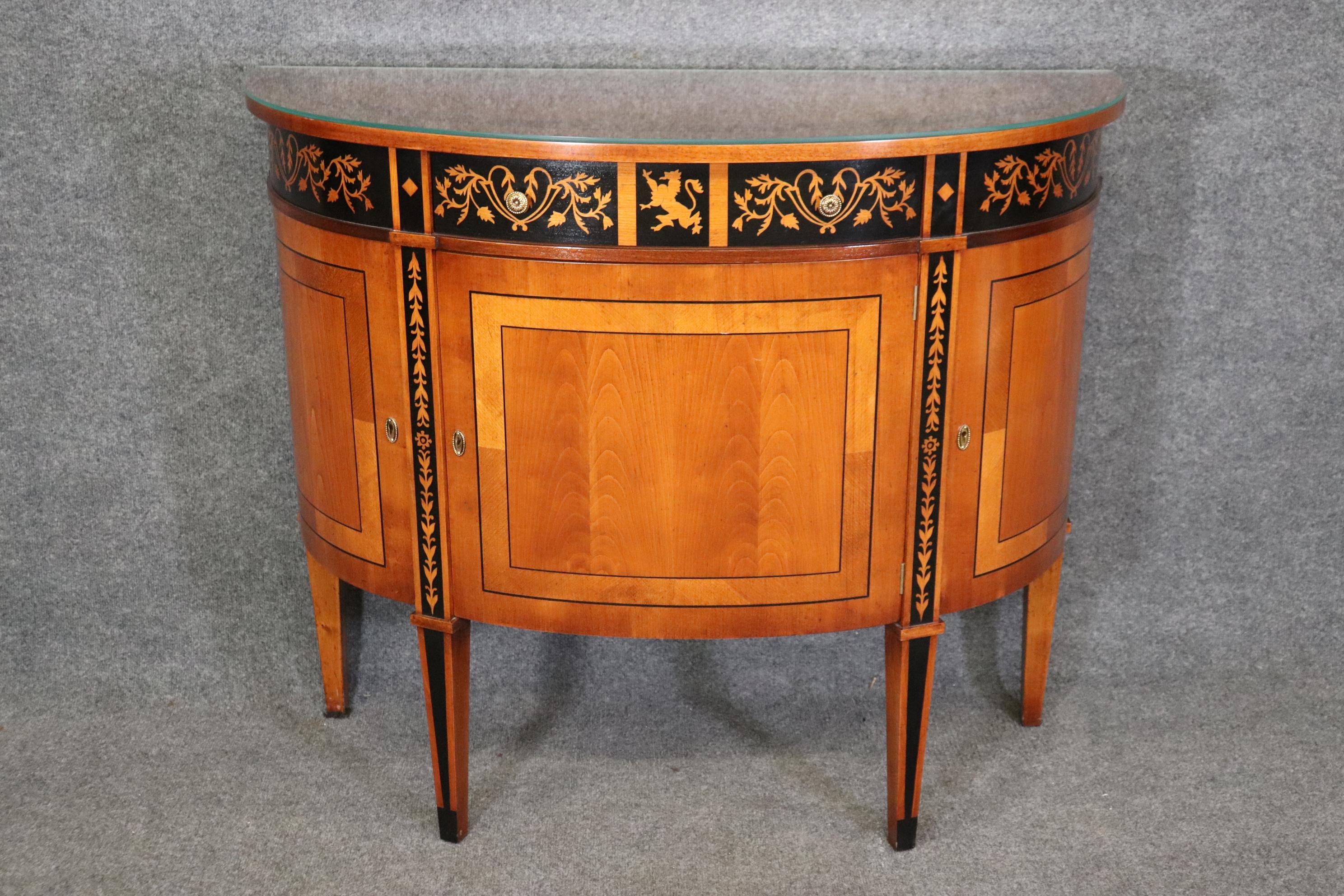 Baggia Inlaid Italian-Made Cherry and Ebony Demilune Directoire Style Commode  1