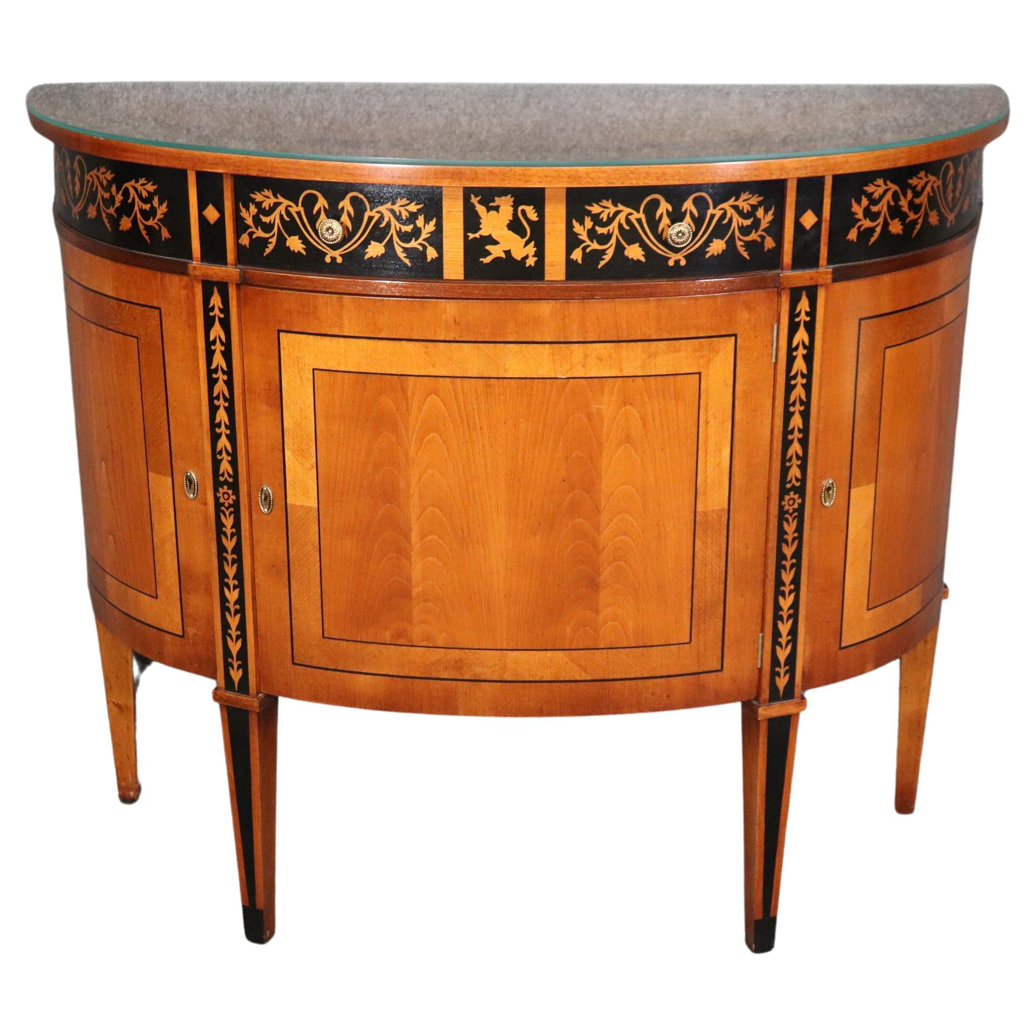 Baggia Inlaid Italian-Made Cherry and Ebony Demilune Directoire Style Commode 