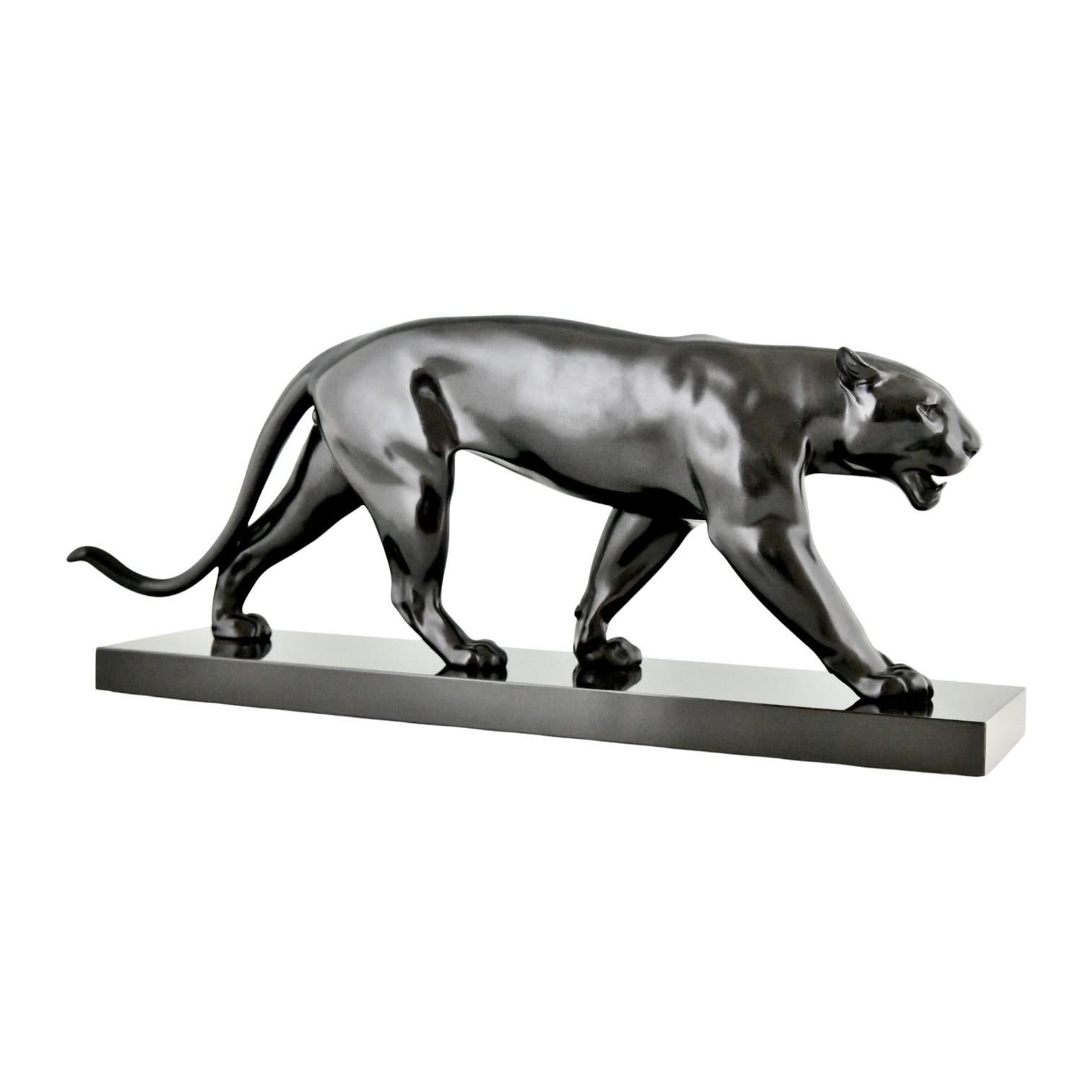 Patinato BAGHERA Scultura Art Deco Pantera Max Le Verrier Francia ORIGINALE 1930 in vendita