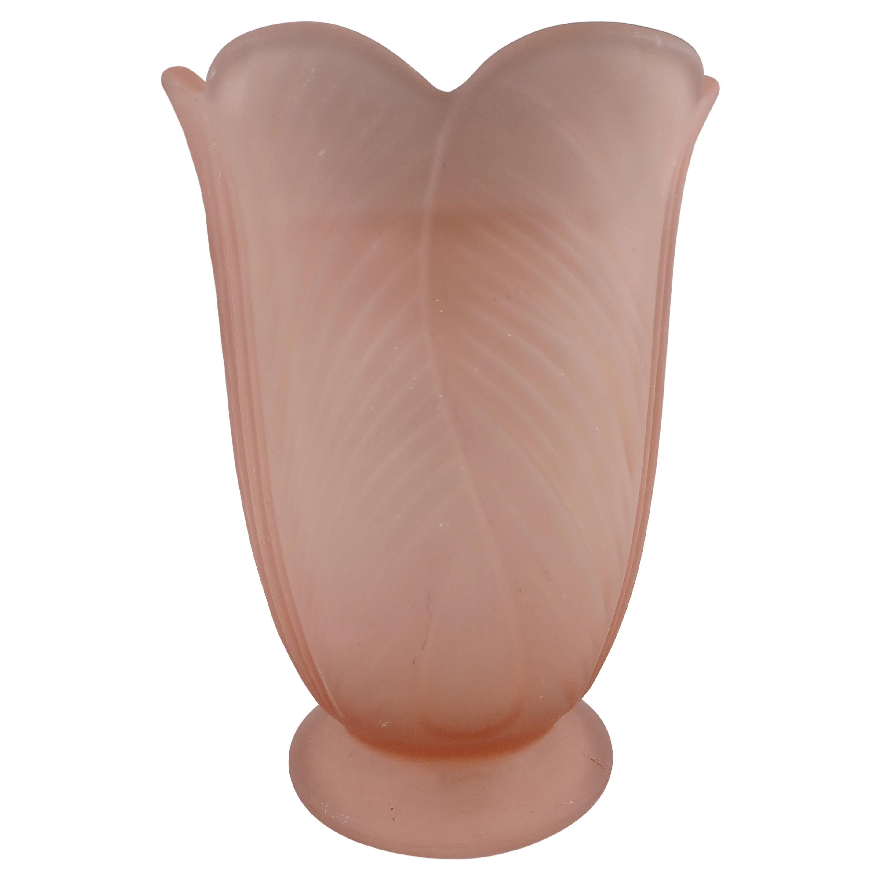 Bagley #3025 Art Deco Frosted Pink Glass 'Tulip' Vase