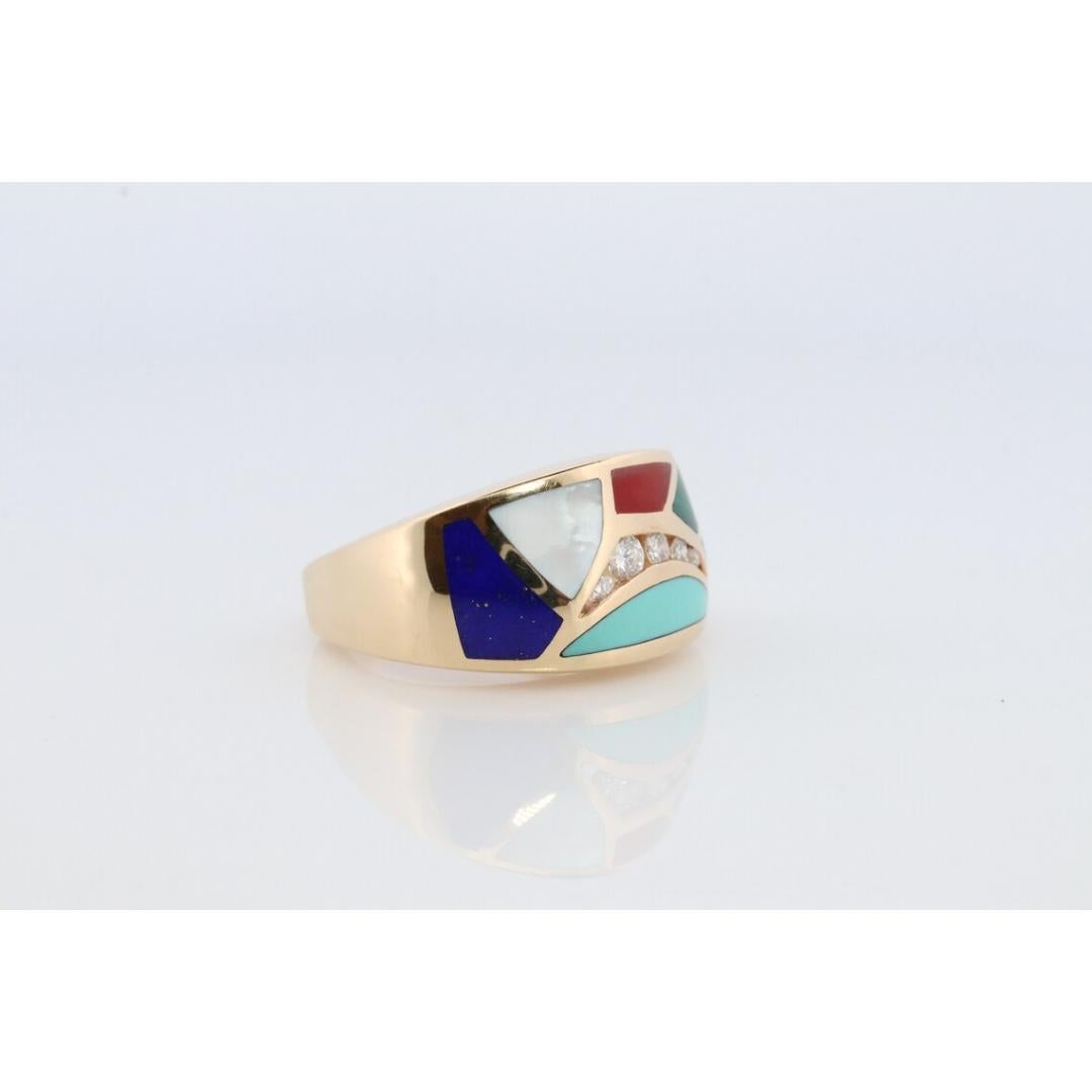 Bagley & Hotchkiss Dome RING 14K Yellow Gold Inlaid Gemstone Ring Mother of Pear In Good Condition For Sale In Port Charlotte, FL