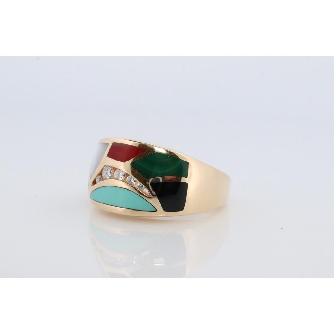 Women's or Men's Bagley & Hotchkiss Dome RING 14K Yellow Gold Inlaid Gemstone Ring Mother of Pear For Sale