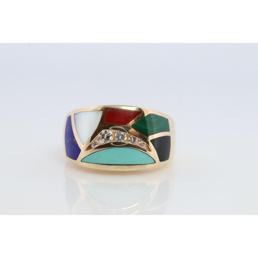 Bagley & Hotchkiss Dome RING 14K Yellow Gold Inlaid Gemstone Ring Mother of Pear For Sale 2